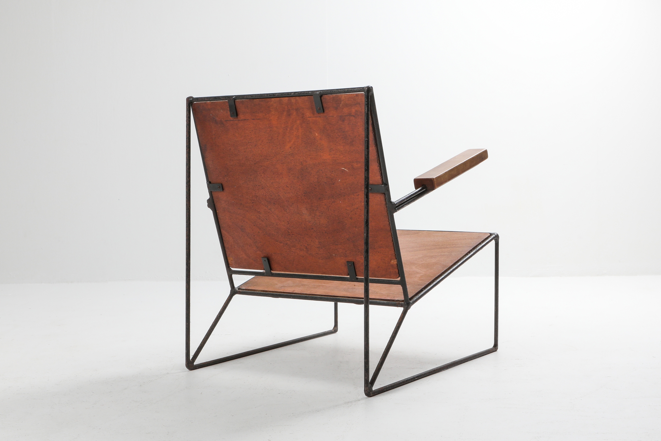 Minimalist Modernist Lounge Chair Atelier Belge in Teak and Metal - 1950's