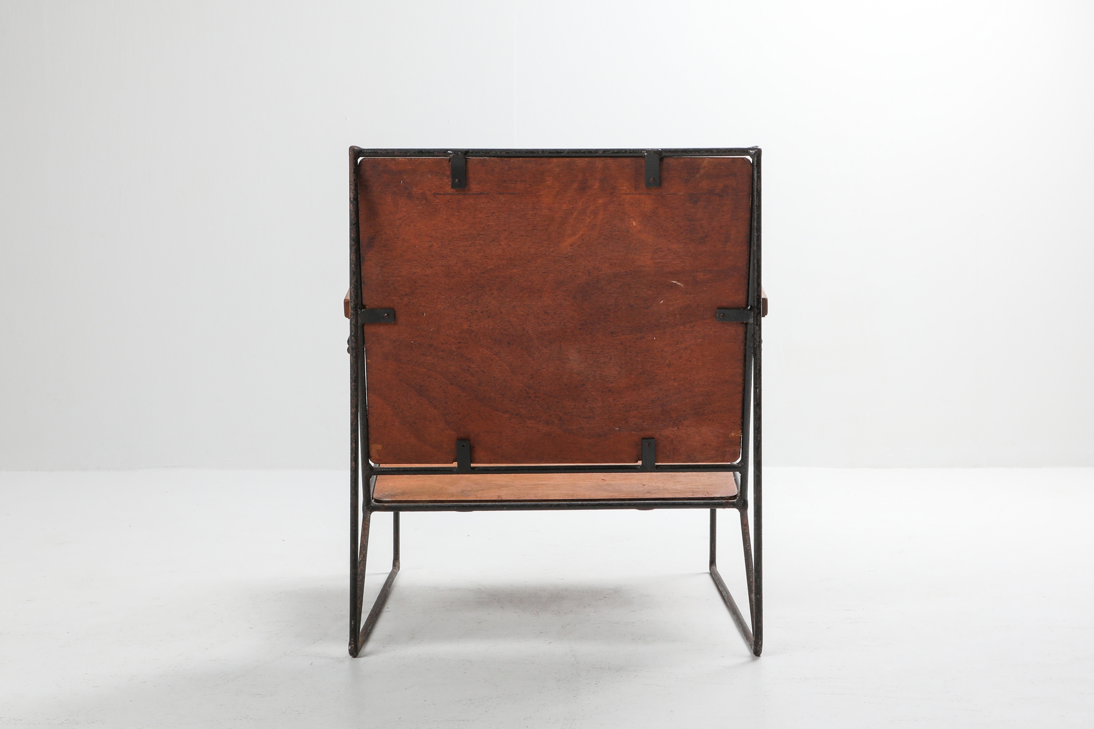 Minimalist Modernist Lounge Chair Atelier Belge in Teak and Metal - 1950's