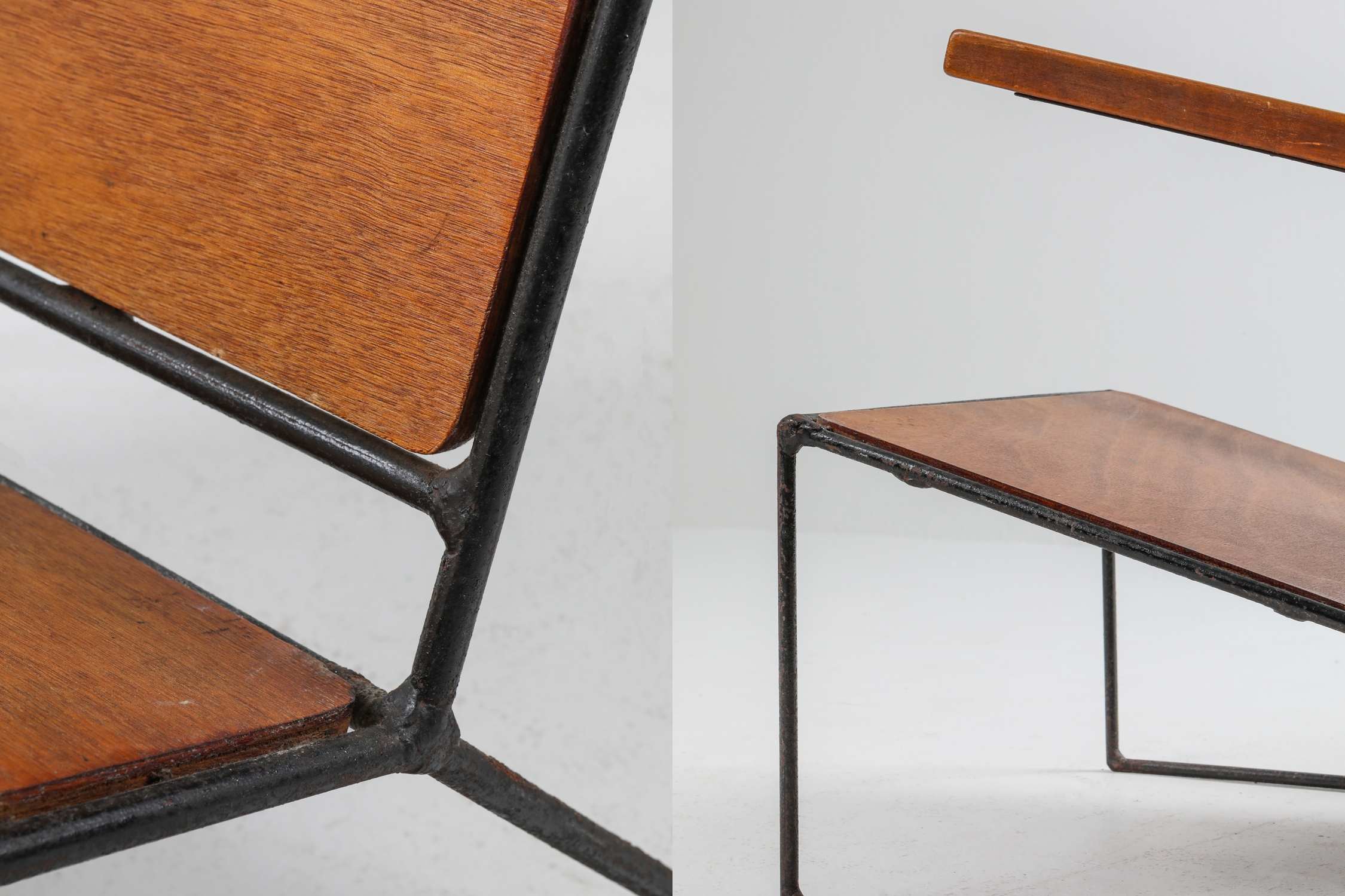 Minimalist Modernist Lounge Chair Atelier Belge in Teak and Metal - 1950's