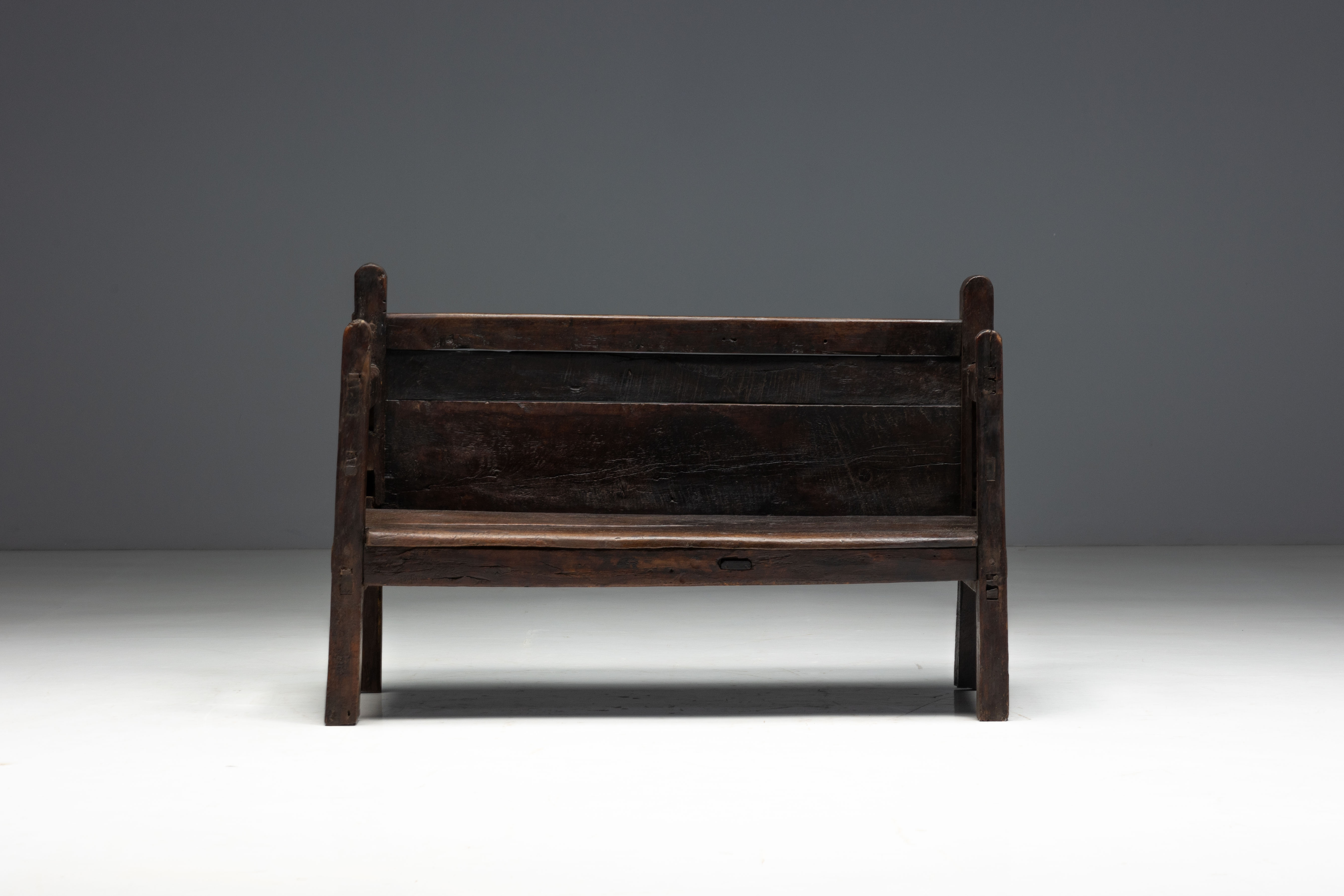 Vernacular Folk Art Wooden Bench, Europe - 19th Century 