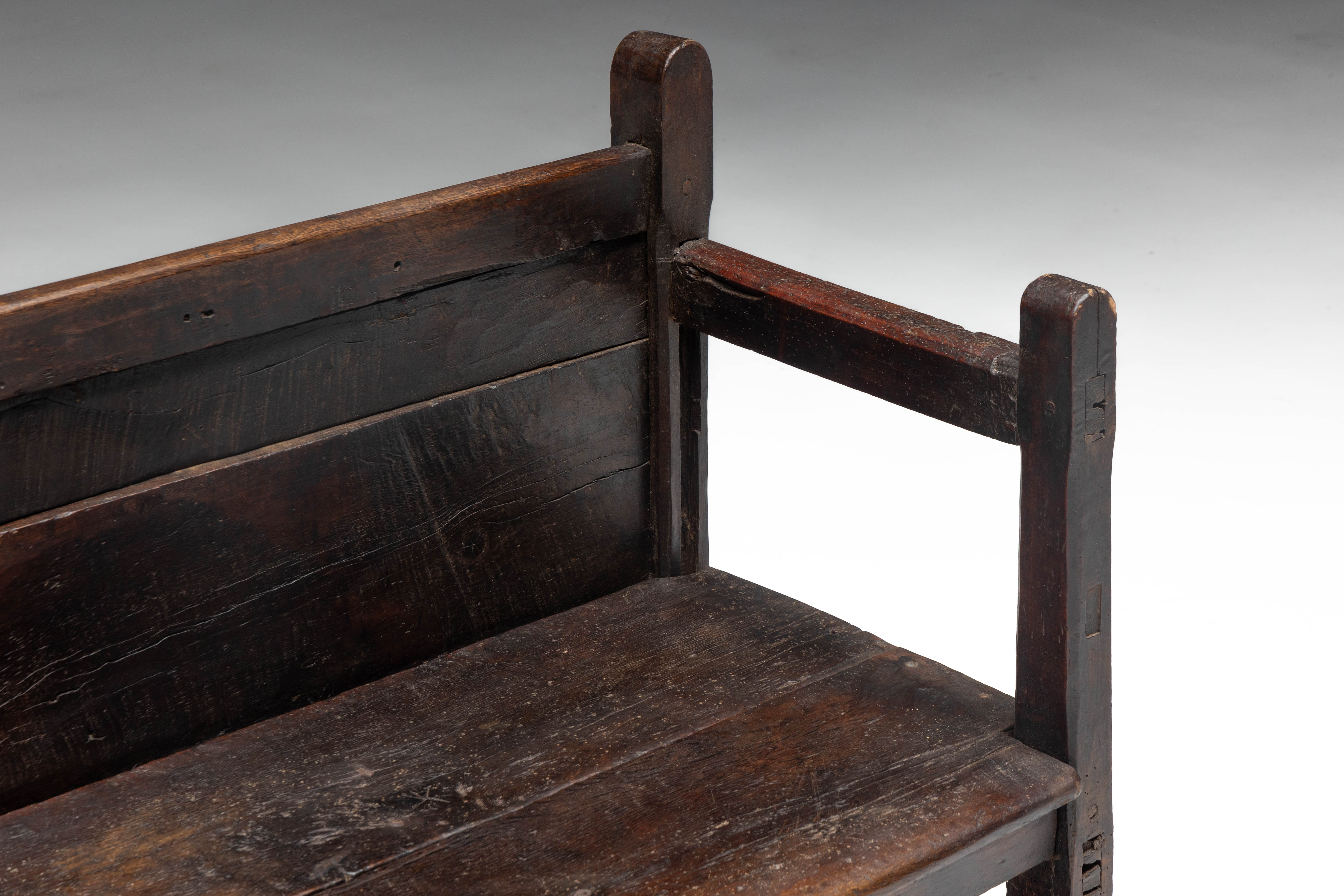 Vernacular Folk Art Wooden Bench, Europe - 19th Century 