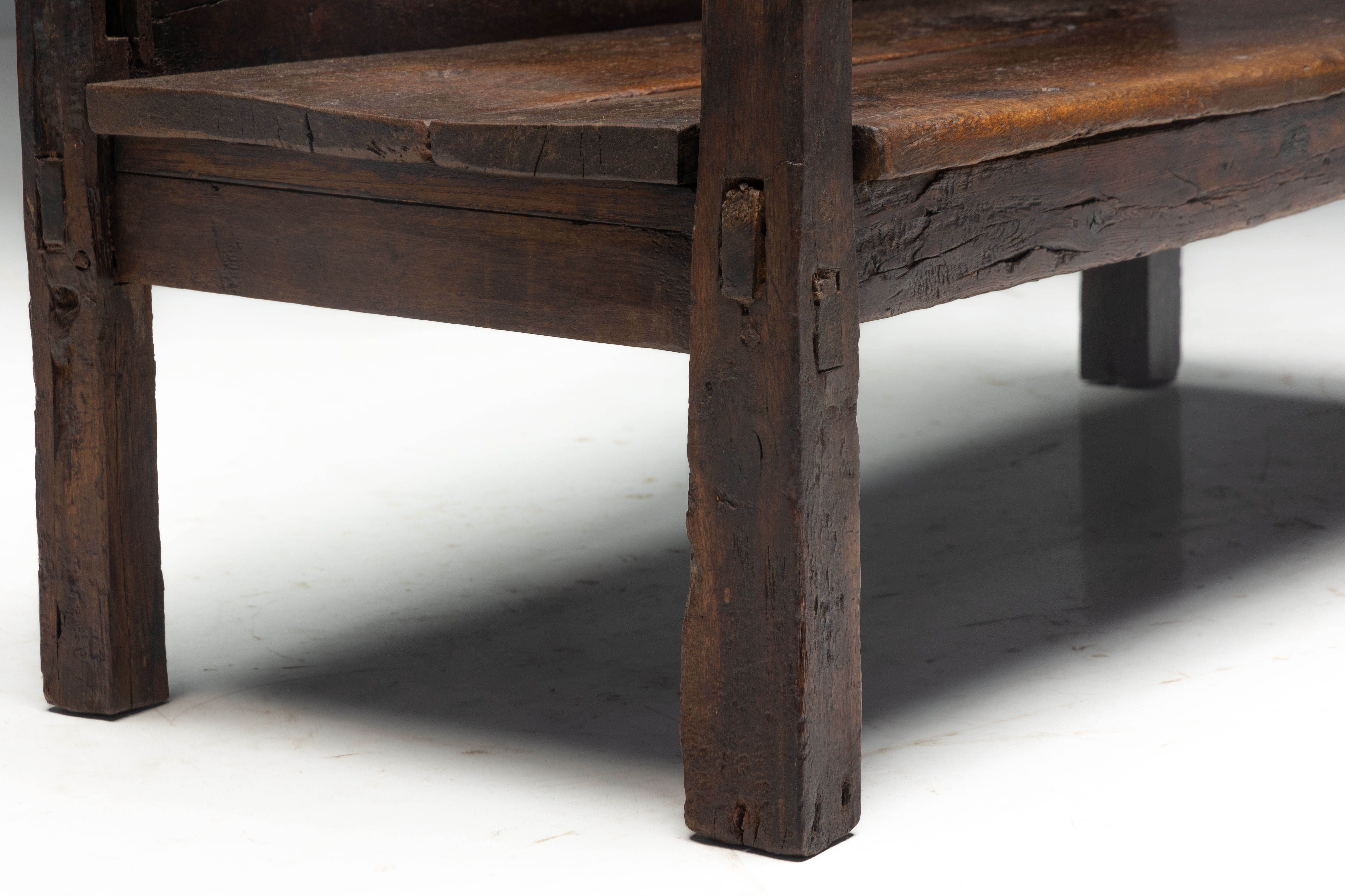 Vernacular Folk Art Wooden Bench, Europe - 19th Century 