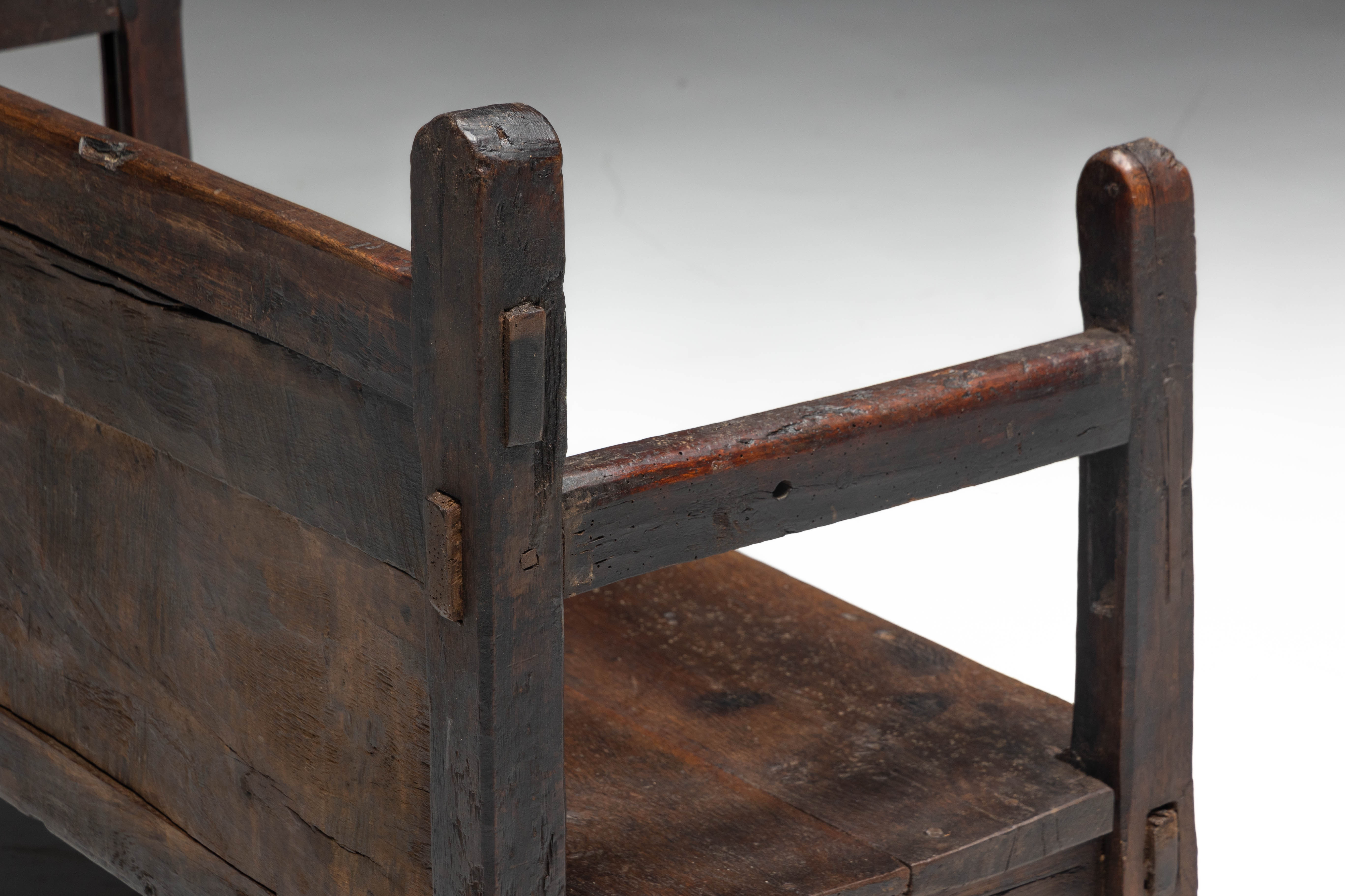 Vernacular Folk Art Wooden Bench, Europe - 19th Century 