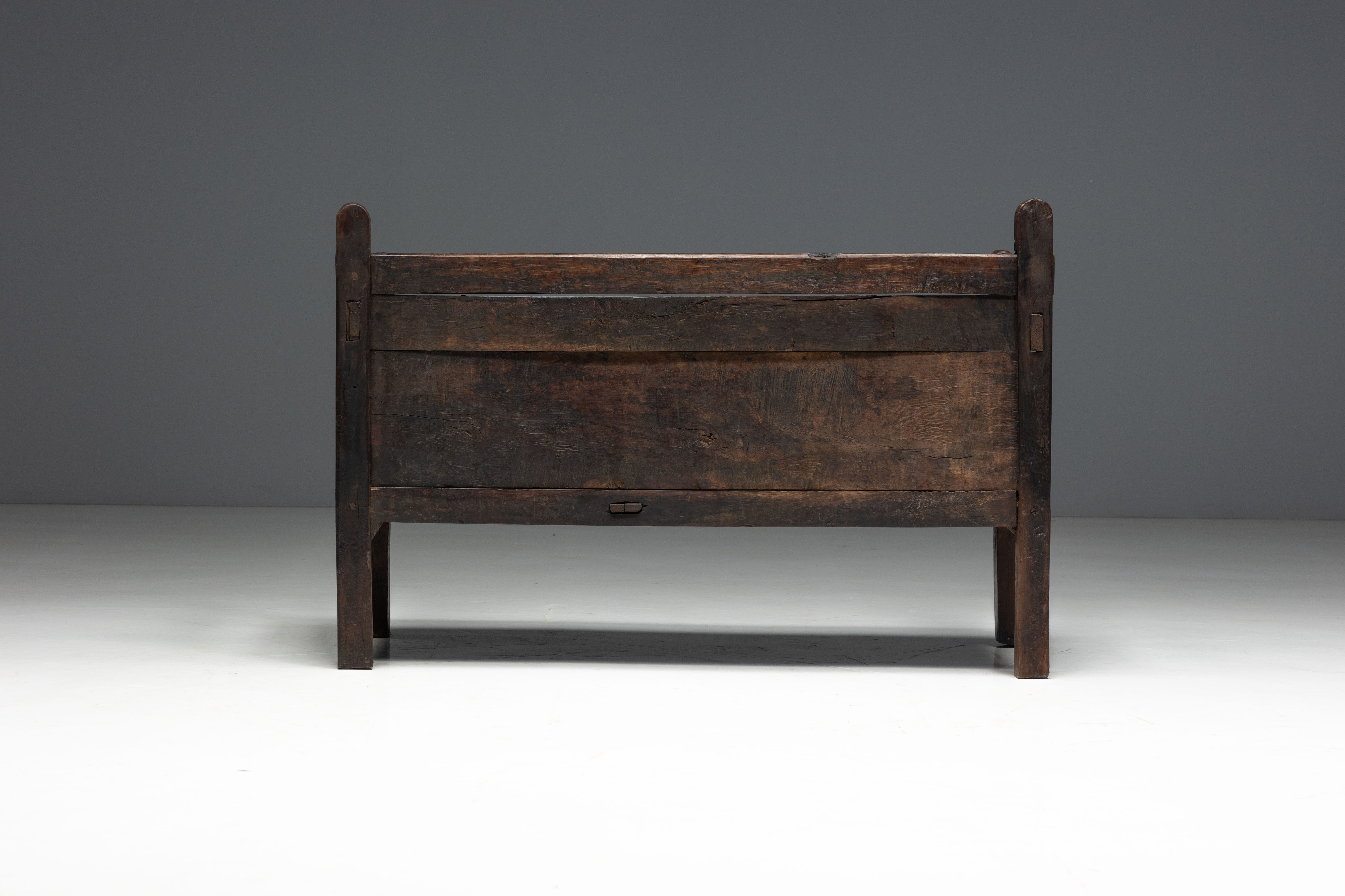 Vernacular Folk Art Wooden Bench, Europe - 19th Century 
