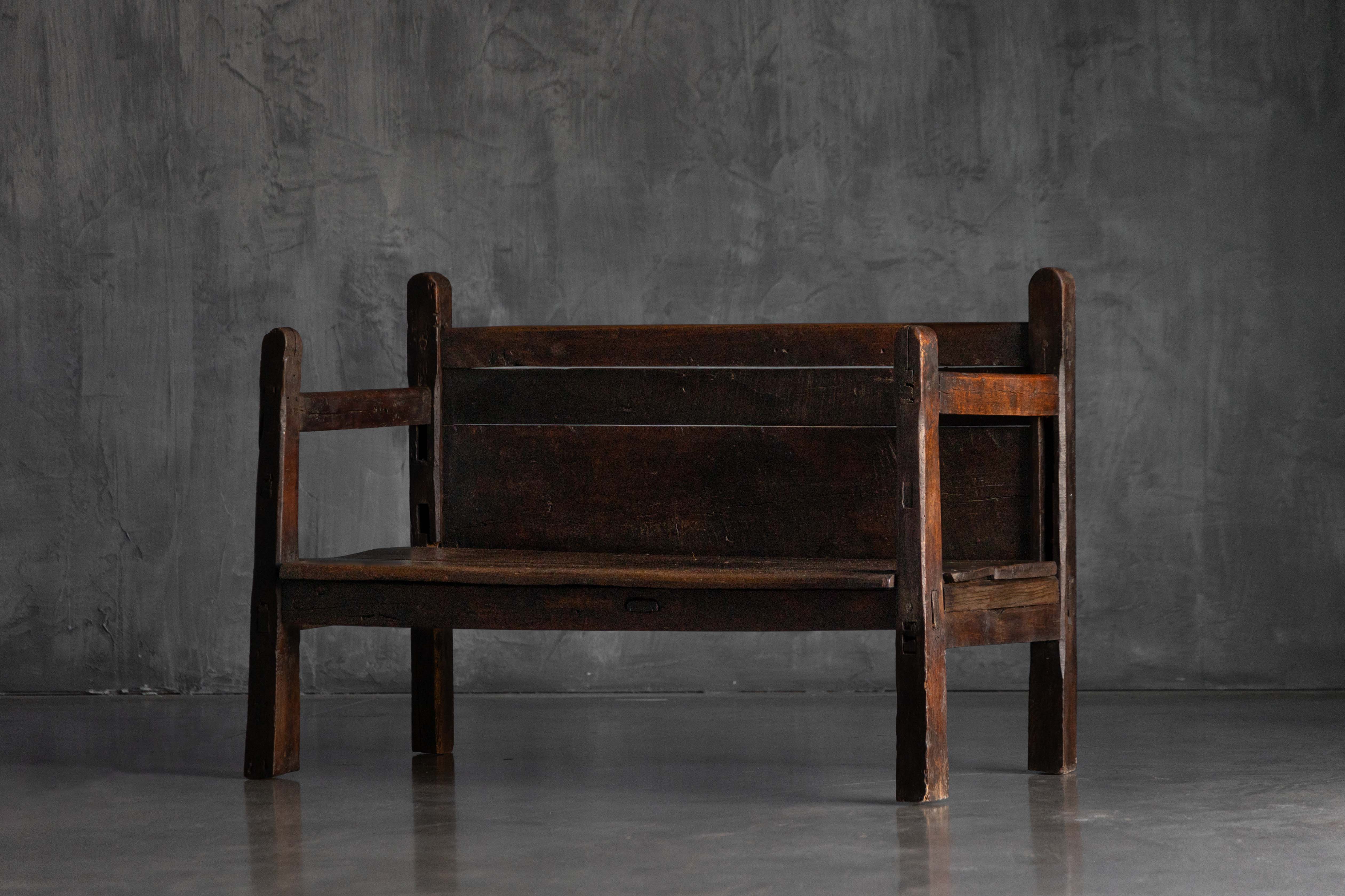 Vernacular Folk Art Wooden Bench, Europe - 19th Century 