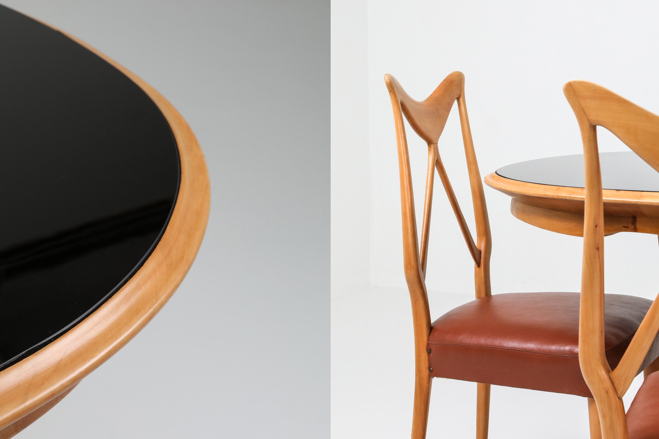 Oak & Leather Dining Chairs in the style of Ponti - 1970s