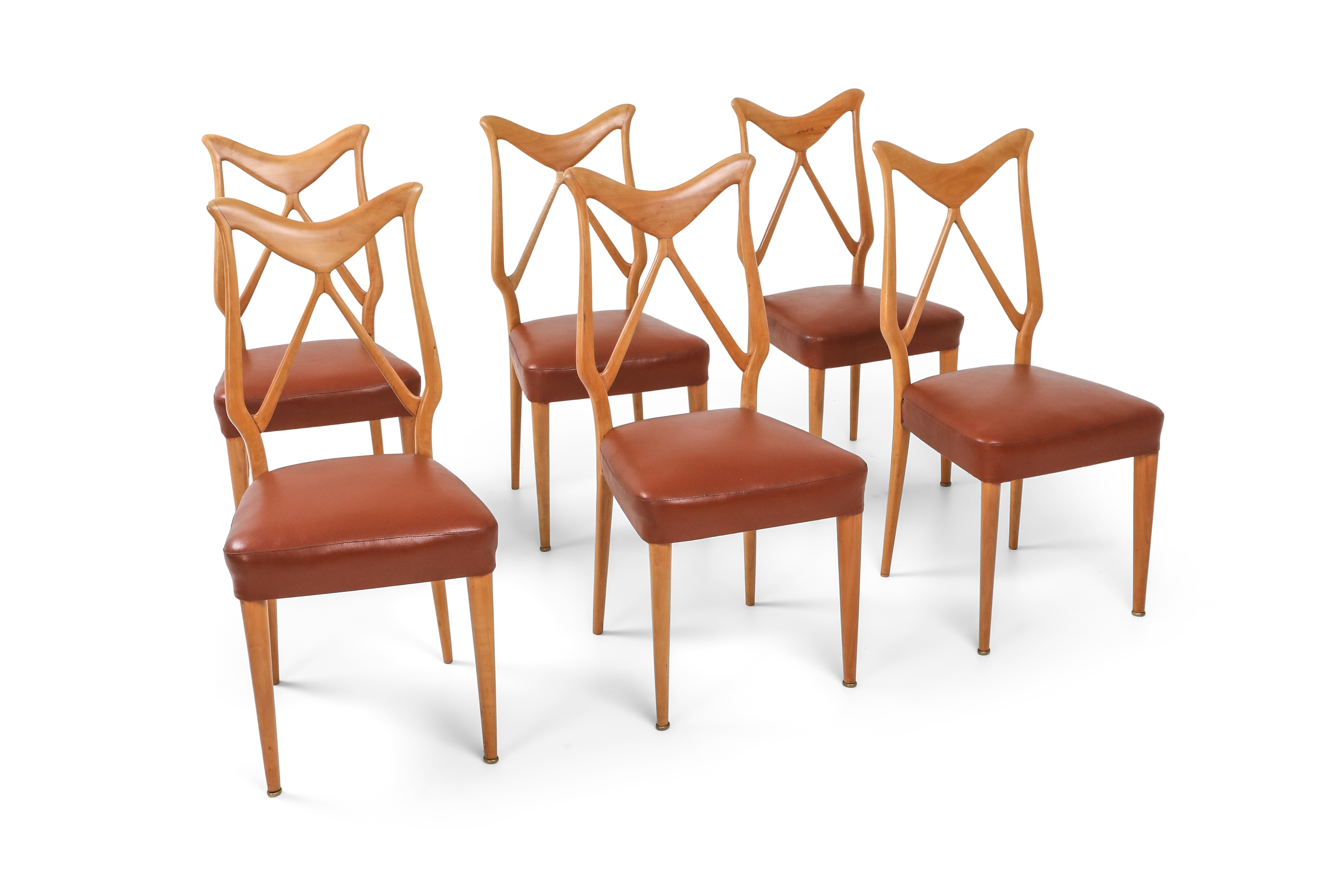 Oak & Leather Dining Chairs in the style of Ponti - 1970s