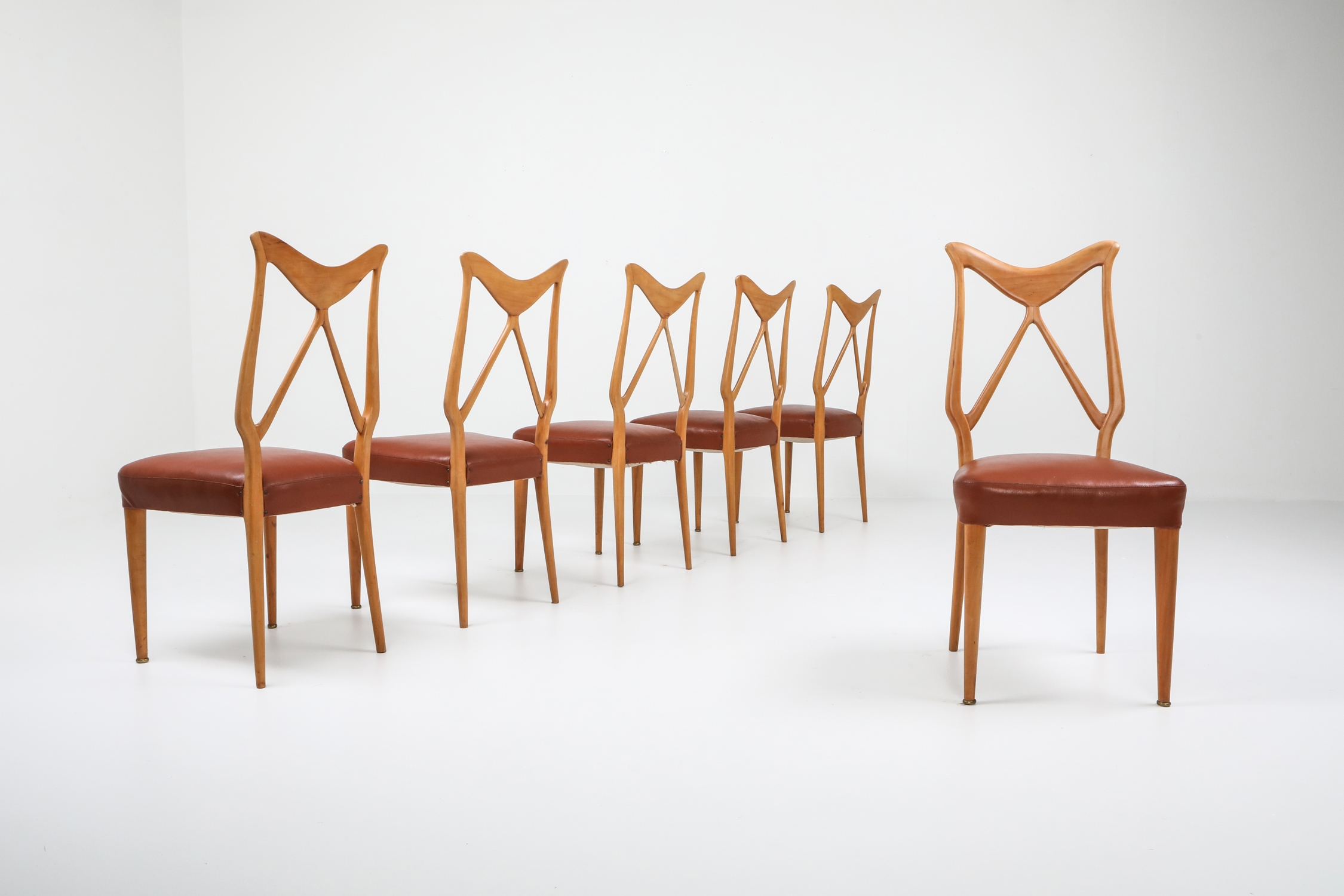 Oak & Leather Dining Chairs in the style of Ponti - 1970s