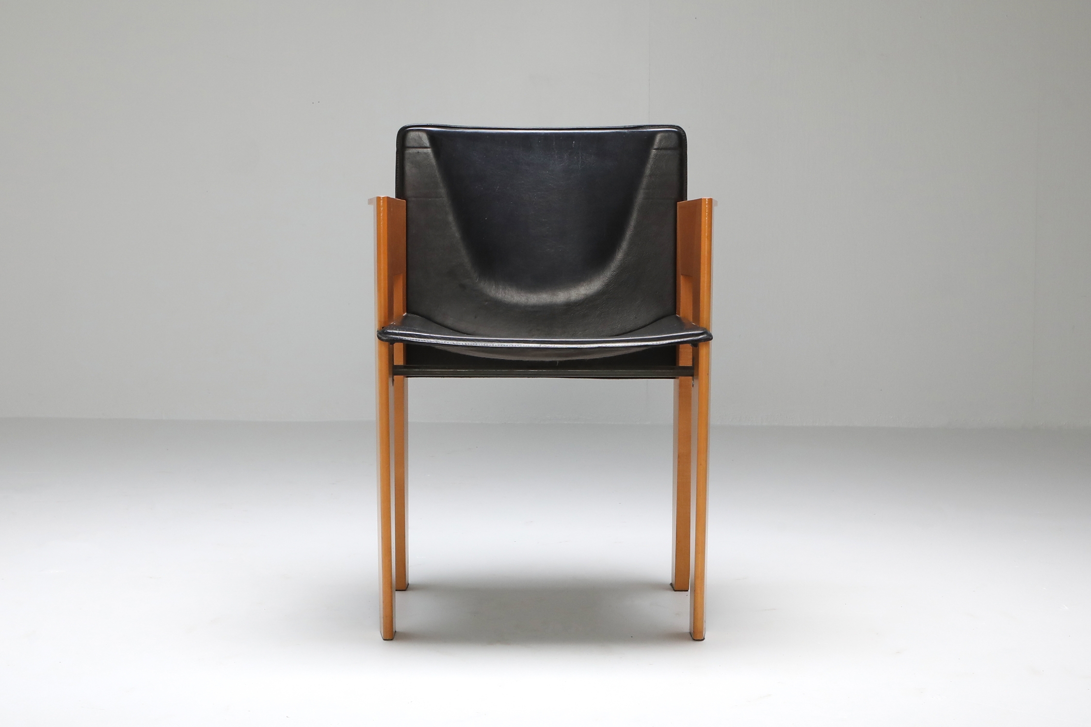 Post-modern Sculptural Leather & Wood Chairs By Arco - 1980s