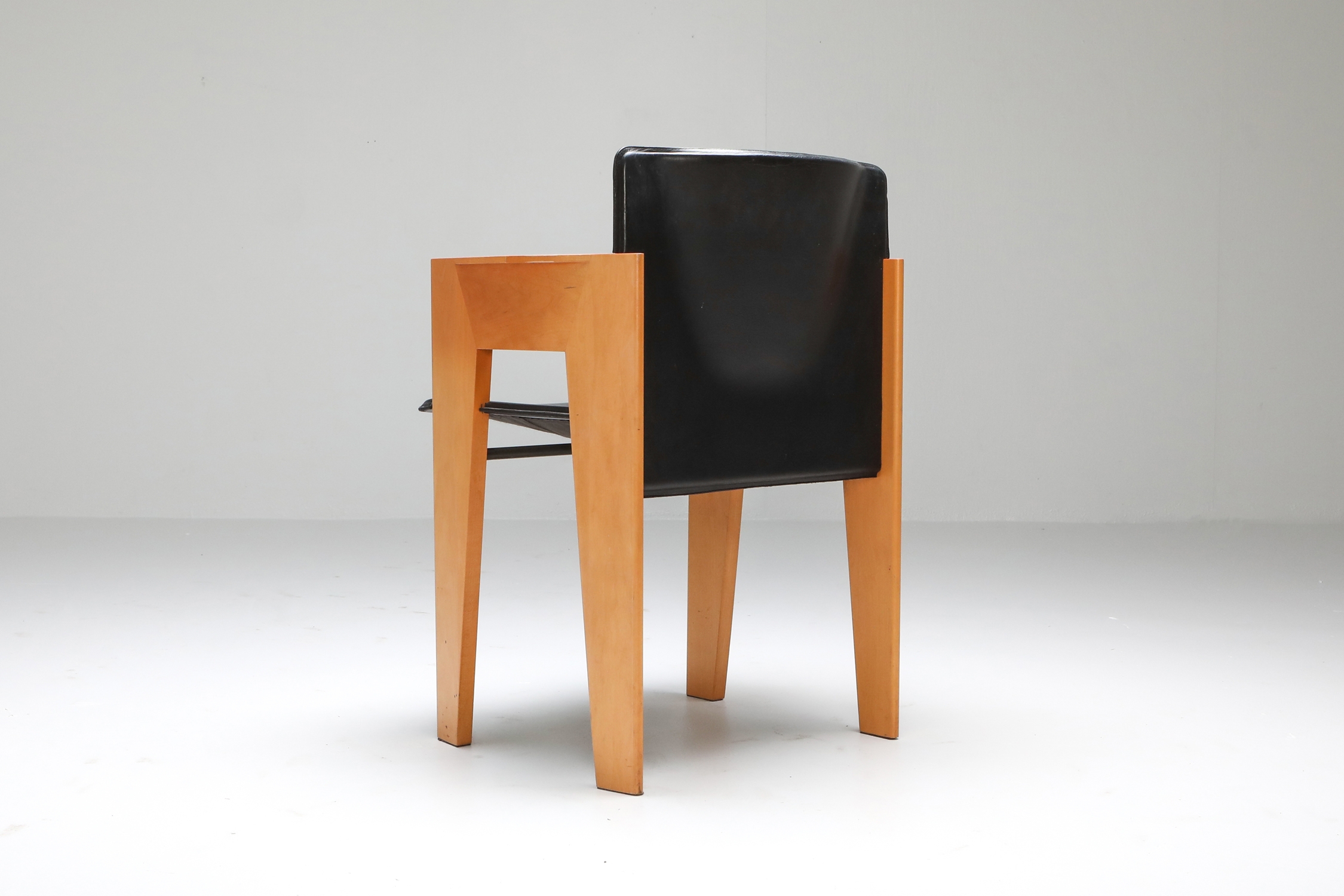 Post-modern Sculptural Leather & Wood Chairs By Arco - 1980s
