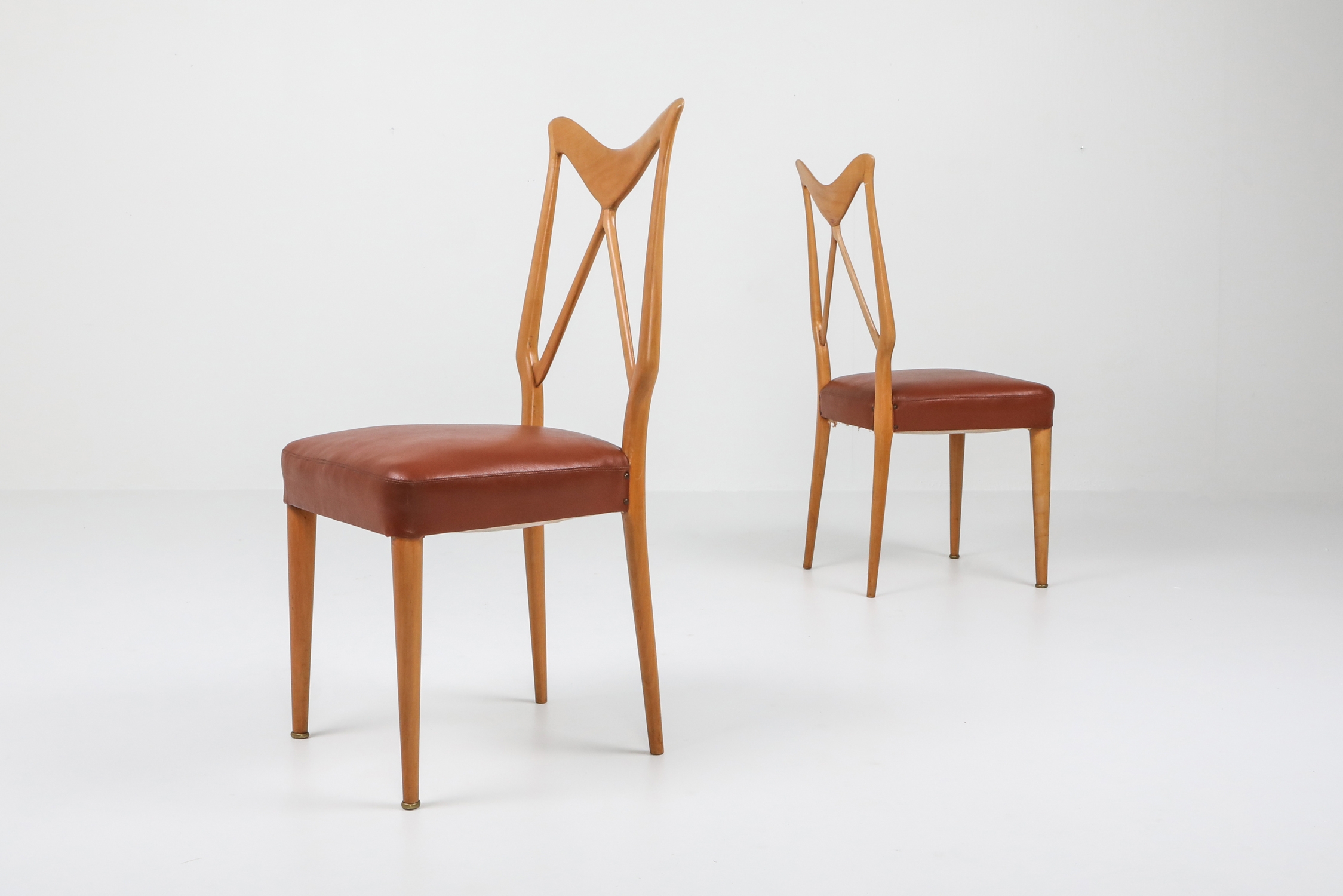 Oak & Leather Dining Chairs in the style of Ponti - 1970s