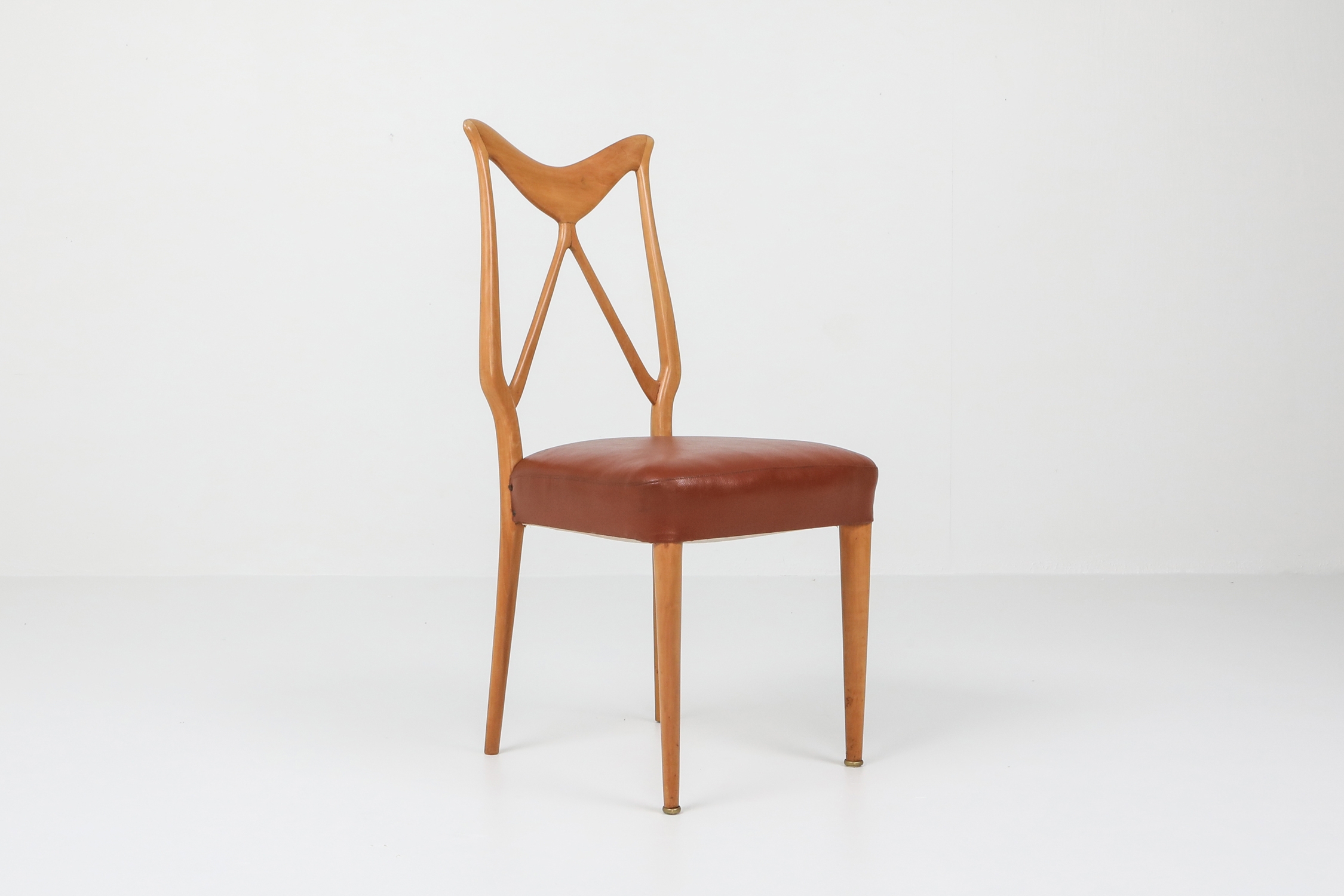 Oak & Leather Dining Chairs in the style of Ponti - 1970s