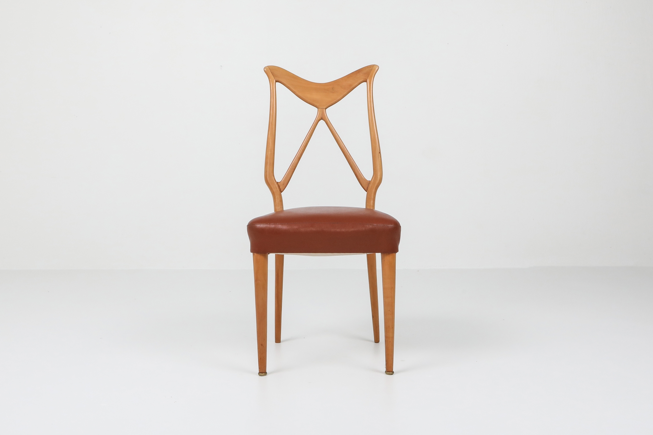 Oak & Leather Dining Chairs in the style of Ponti - 1970s