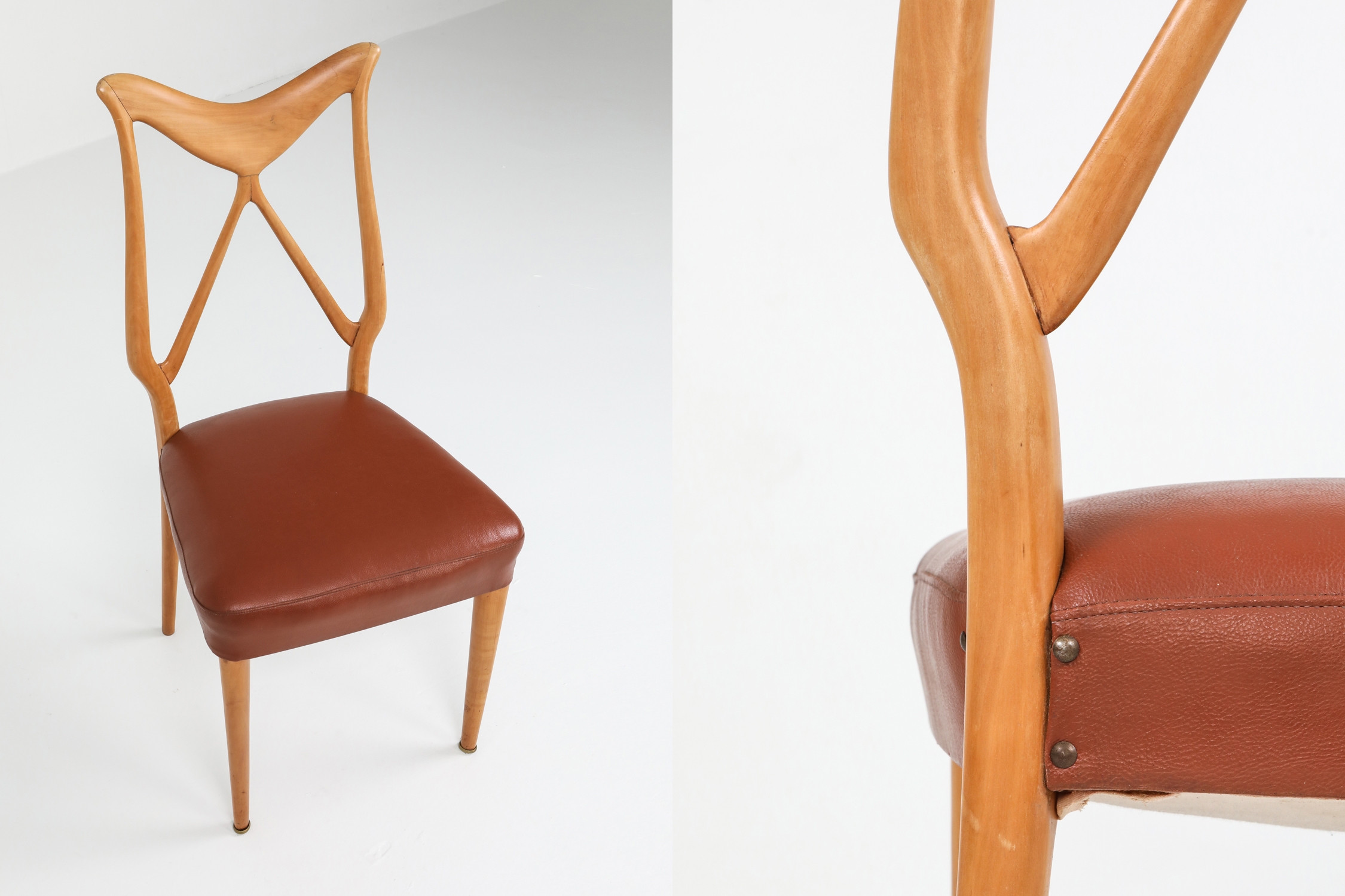 Oak & Leather Dining Chairs in the style of Ponti - 1970s