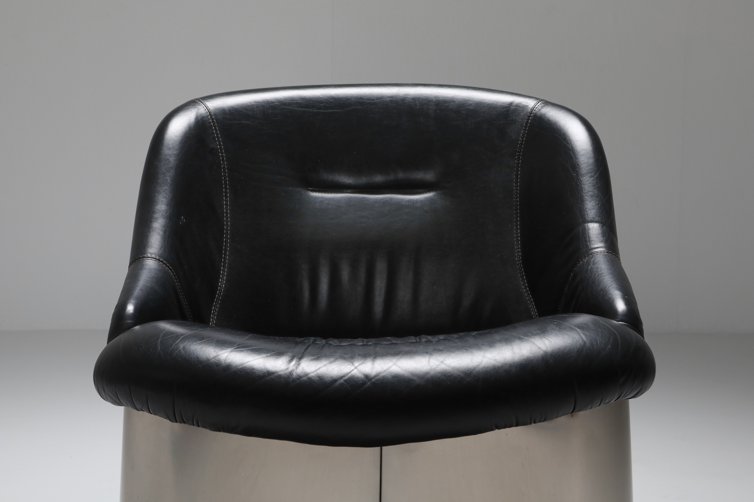 Boris Tabaccof Leather and Metal Easy Chair - 1970's