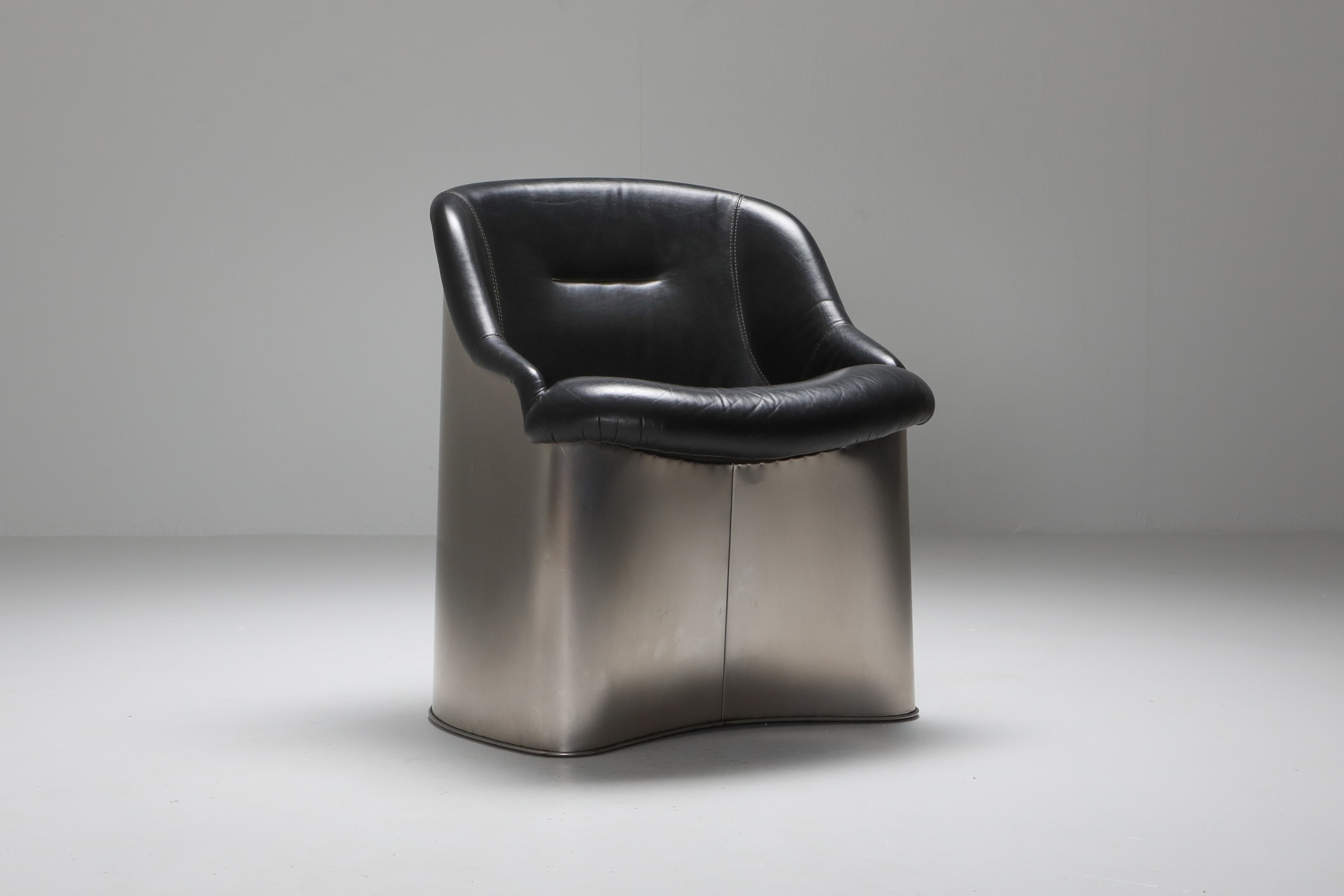Boris Tabaccof Leather and Metal Easy Chair - 1970's