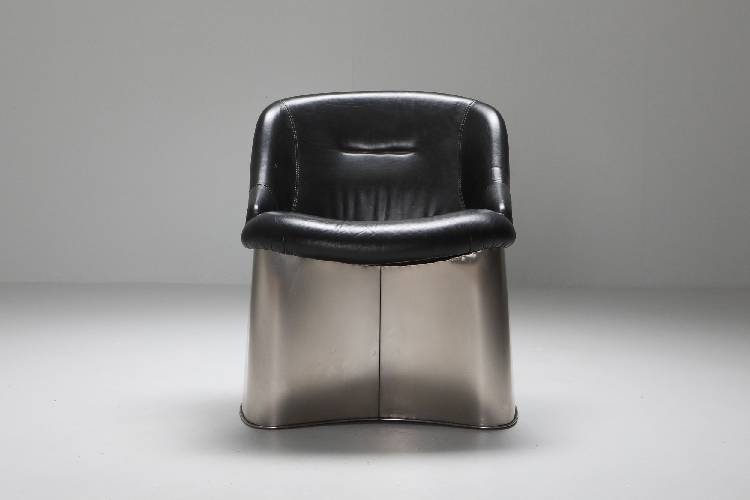 Boris Tabaccof Leather and Metal Easy Chair - 1970's