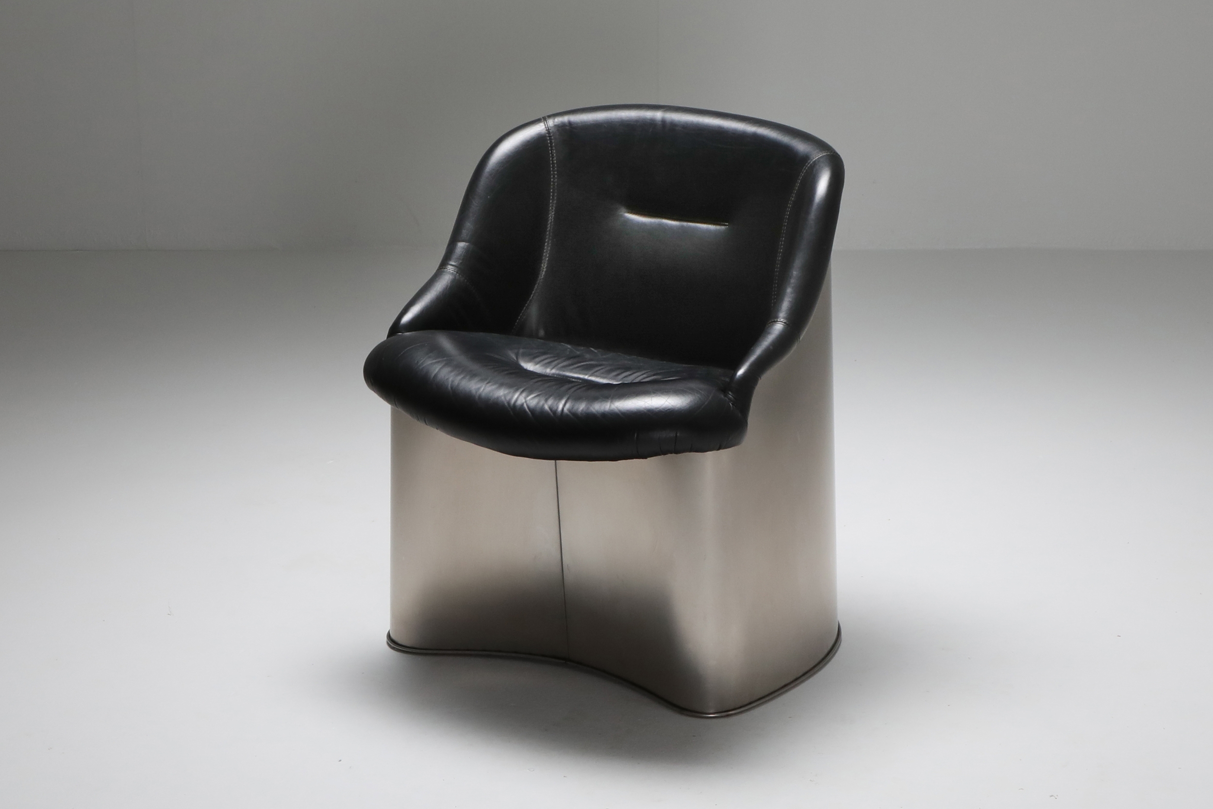 Boris Tabaccof Leather and Metal Easy Chair - 1970's