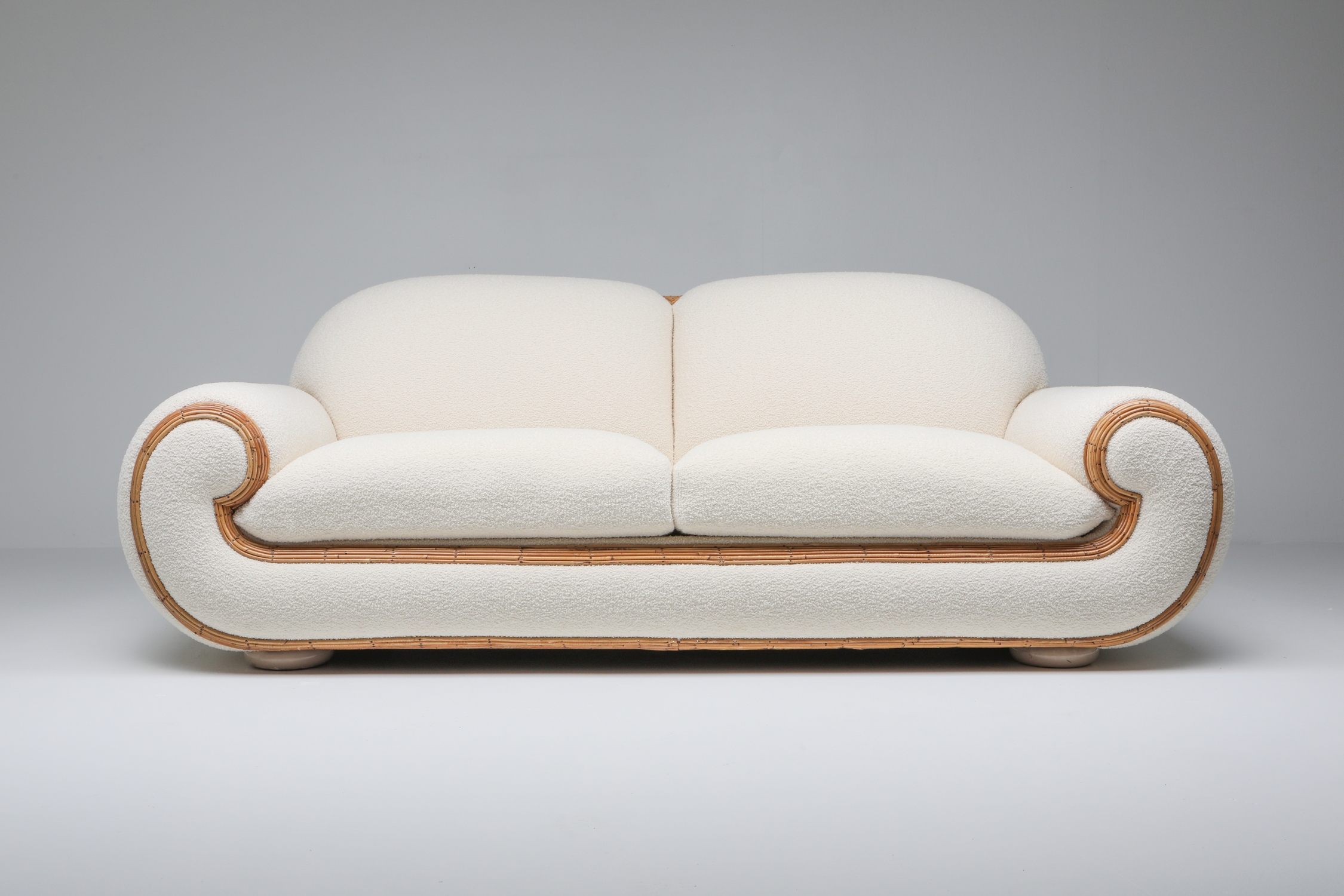 Vivai Del Sud Sofa In Bouclé Wool & Rattan - 1970s