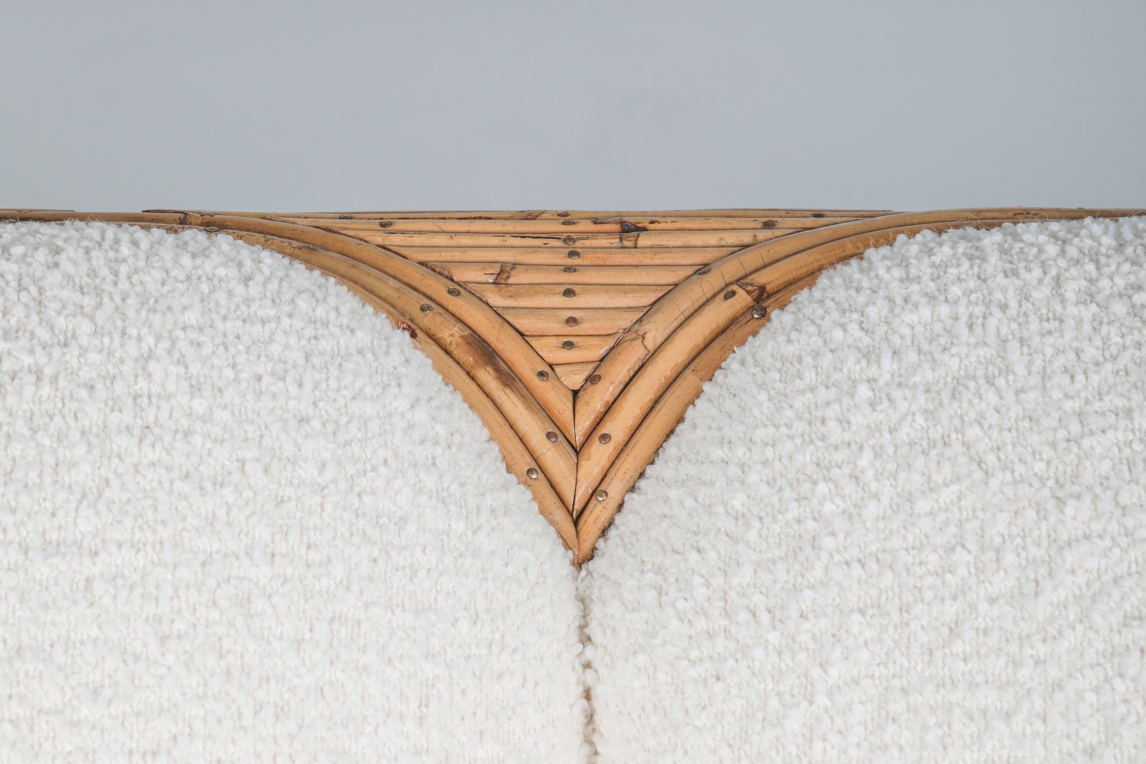Vivai Del Sud Sofa In Bouclé Wool & Rattan - 1970s