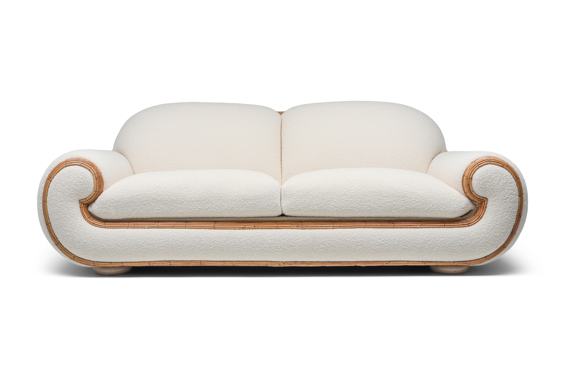 Vivai Del Sud Sofa In Bouclé Wool & Rattan - 1970s