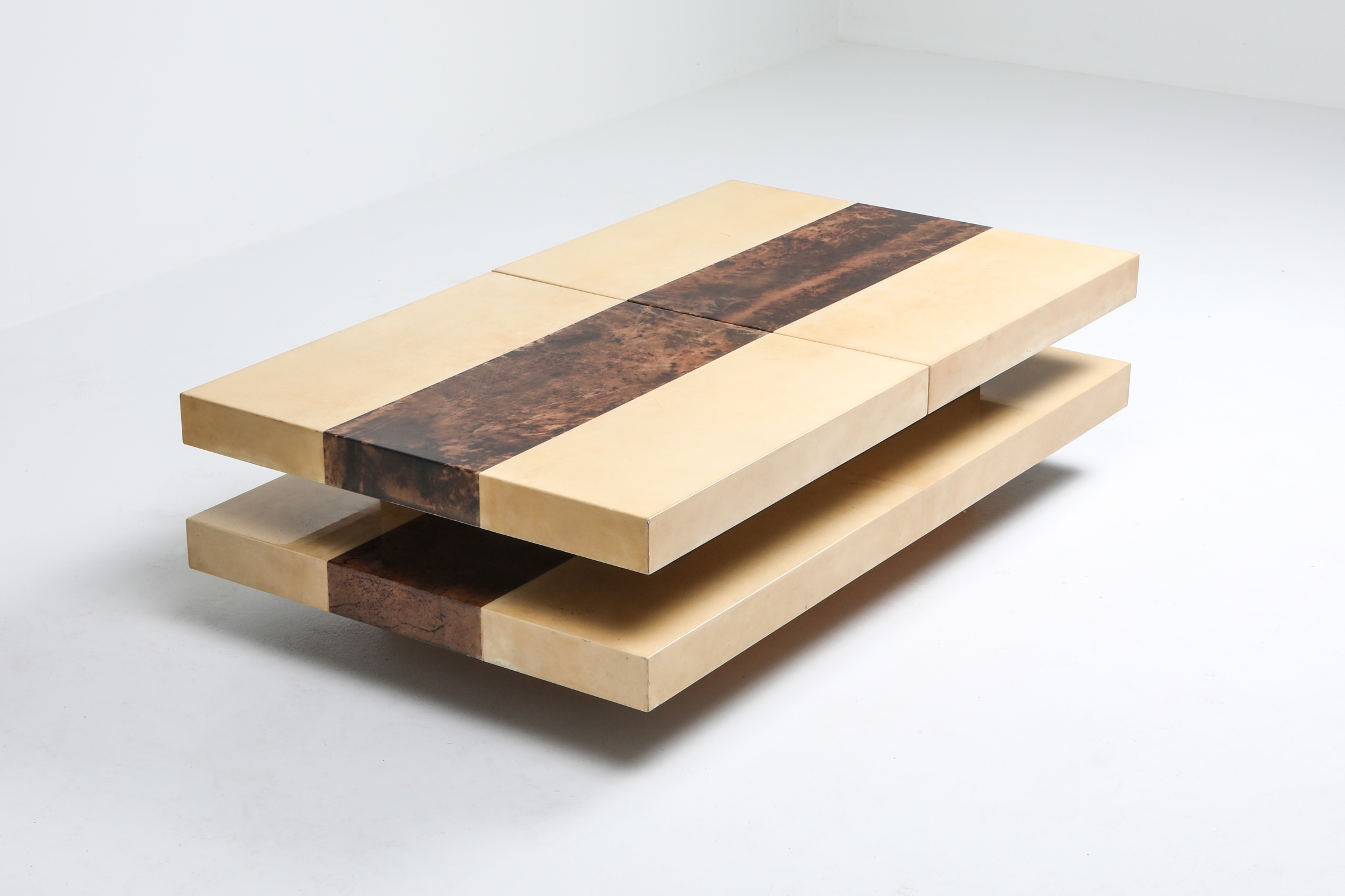 Aldo Tura Two Tone And Two Tier Sliding Coffee Table - 1970s