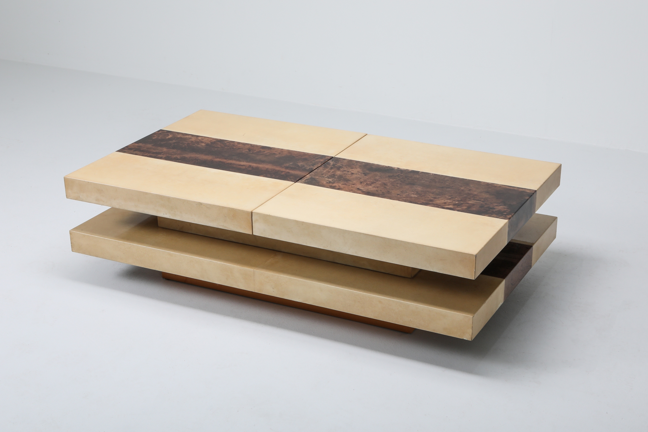 Aldo Tura Two Tone And Two Tier Sliding Coffee Table - 1970s