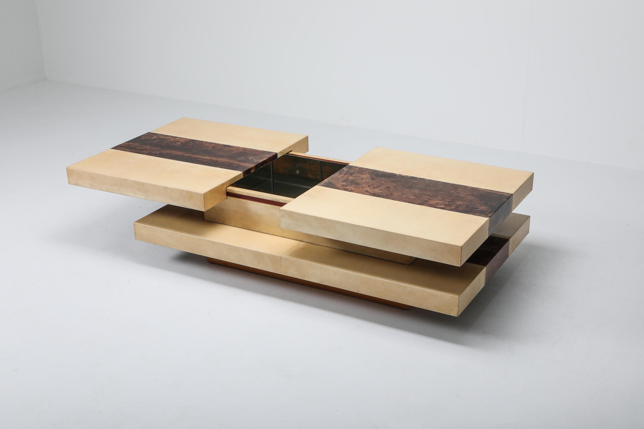 Aldo Tura Two Tone And Two Tier Sliding Coffee Table - 1970s