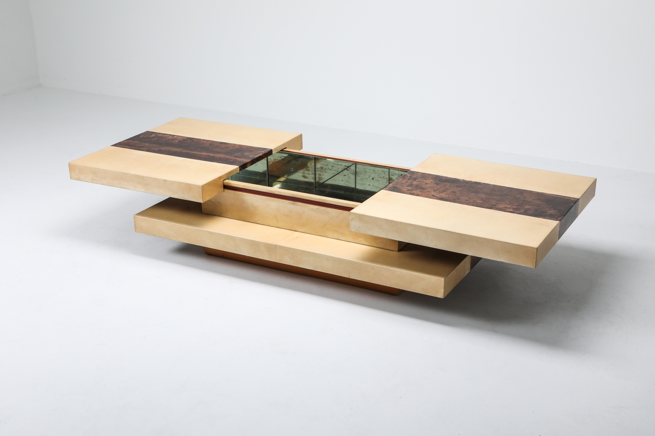 Aldo Tura Two Tone And Two Tier Sliding Coffee Table - 1970s