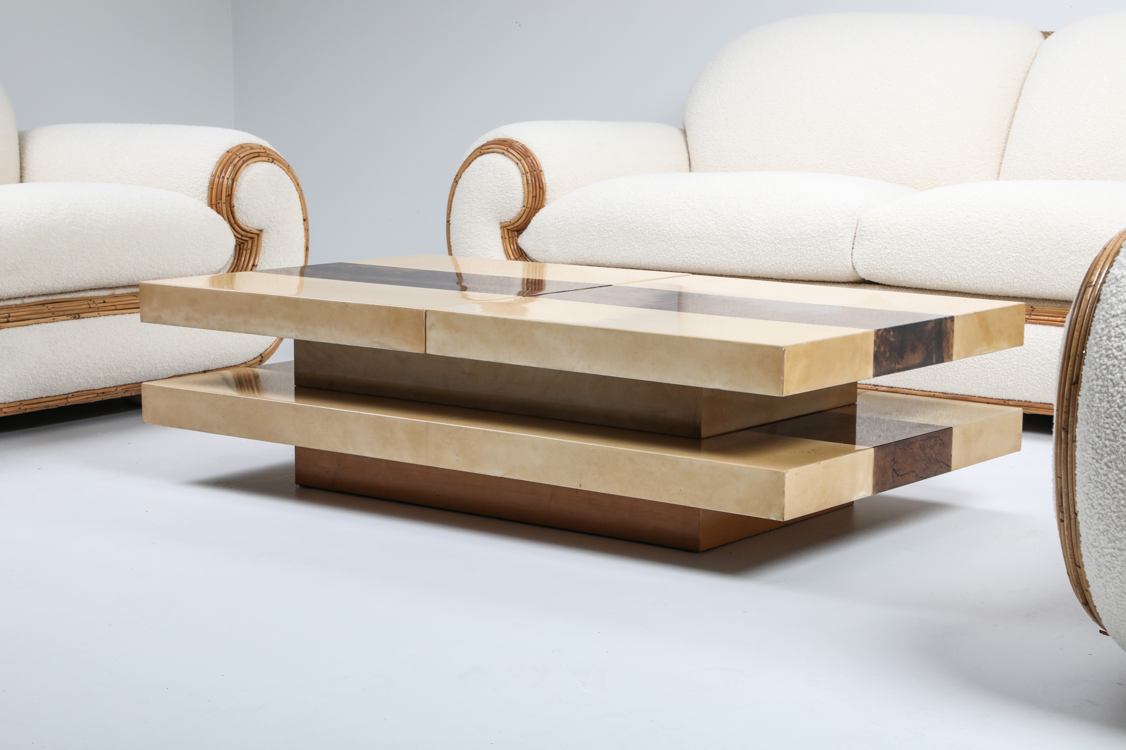 Aldo Tura Two Tone And Two Tier Sliding Coffee Table - 1970s