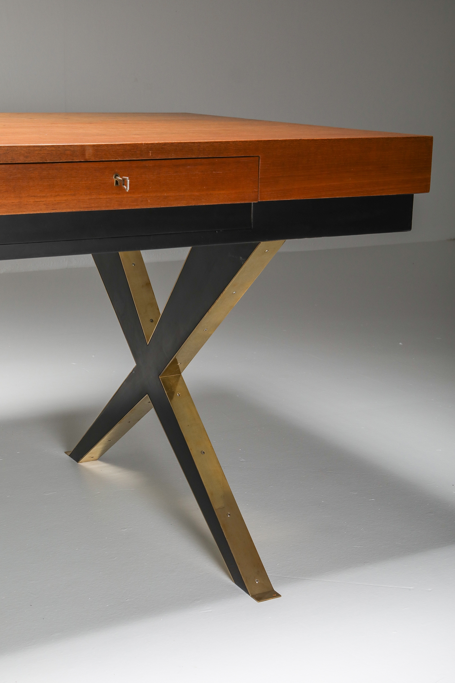 Italian Elegant Desk on Brass X Shaped Legs - 1970s
