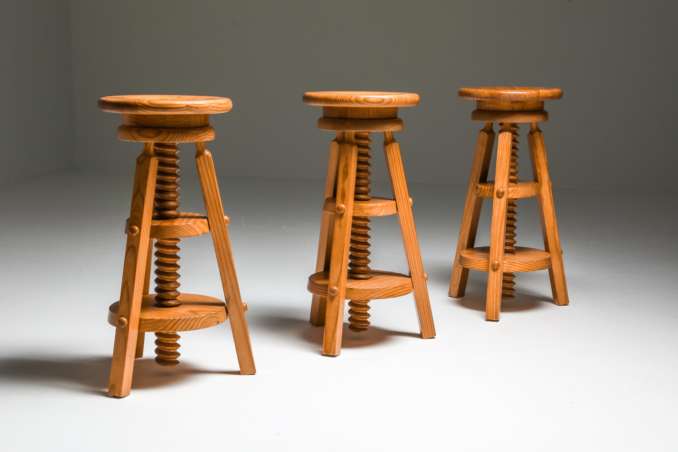 Scandinavian Pine Architect Stools - 1970's