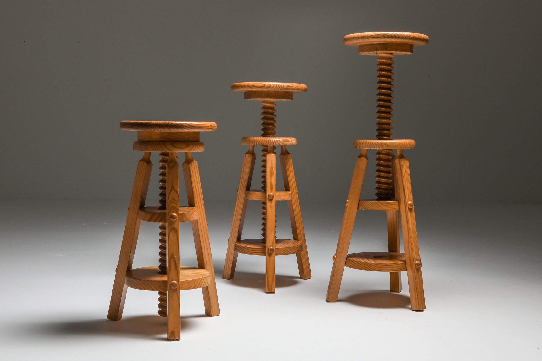 Scandinavian Pine Architect Stools - 1970's
