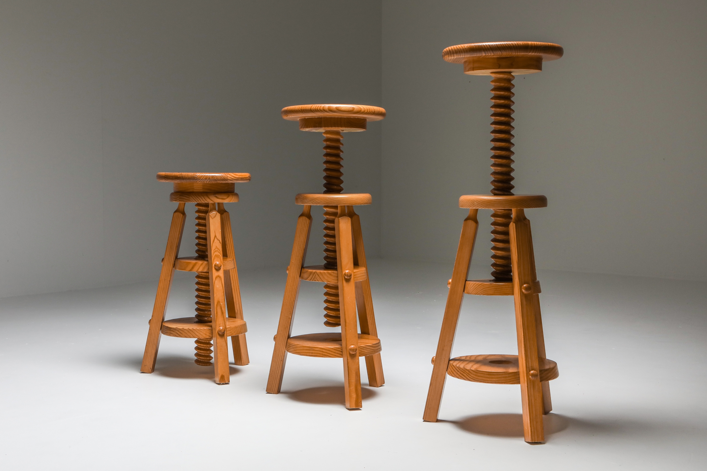 Scandinavian Pine Architect Stools - 1970's