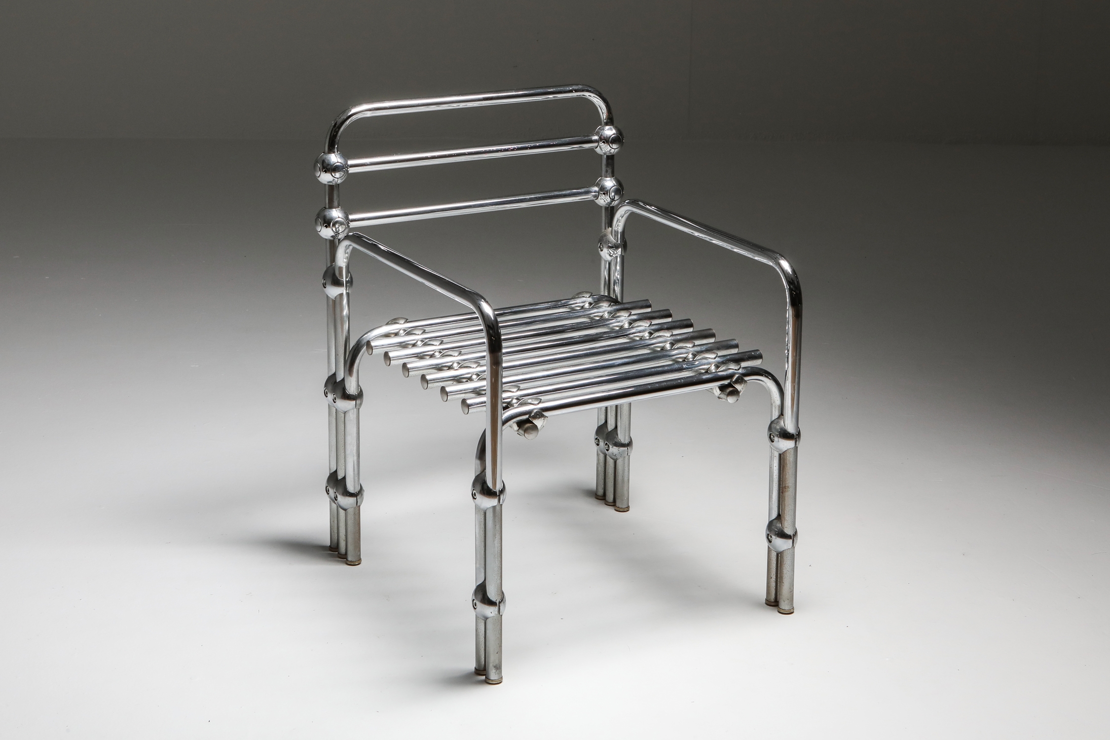 Postmodern Rietveld Style Chromed Metal Lounge Chair - 1980's