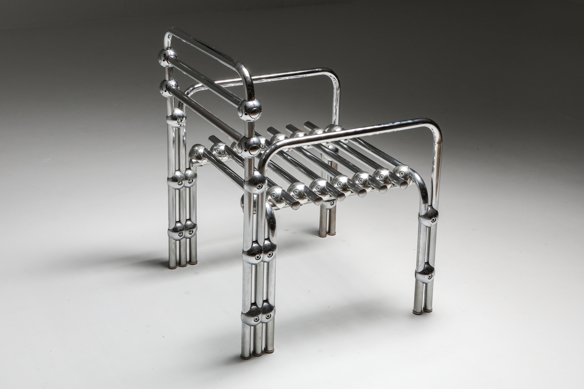 Postmodern Rietveld Style Chromed Metal Lounge Chair - 1980's