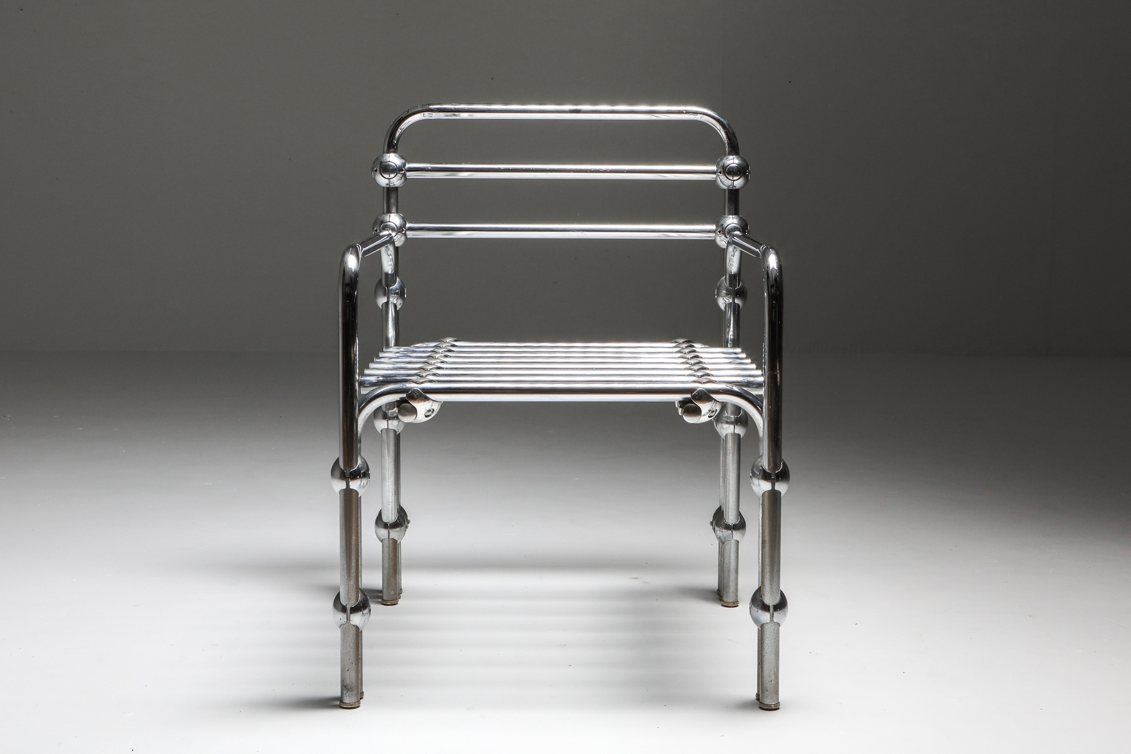 Postmodern Rietveld Style Chromed Metal Lounge Chair - 1980's