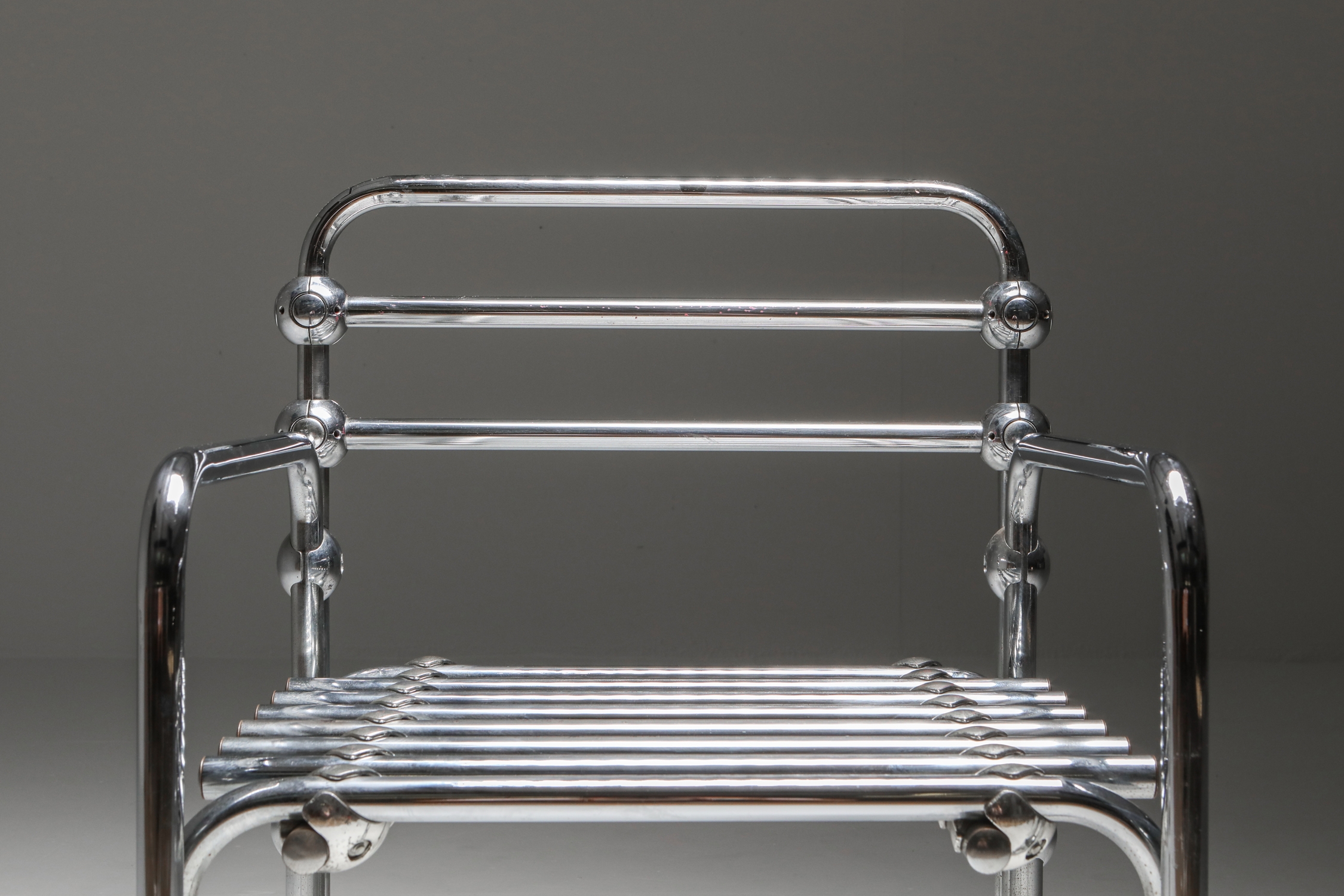 Postmodern Rietveld Style Chromed Metal Lounge Chair - 1980's