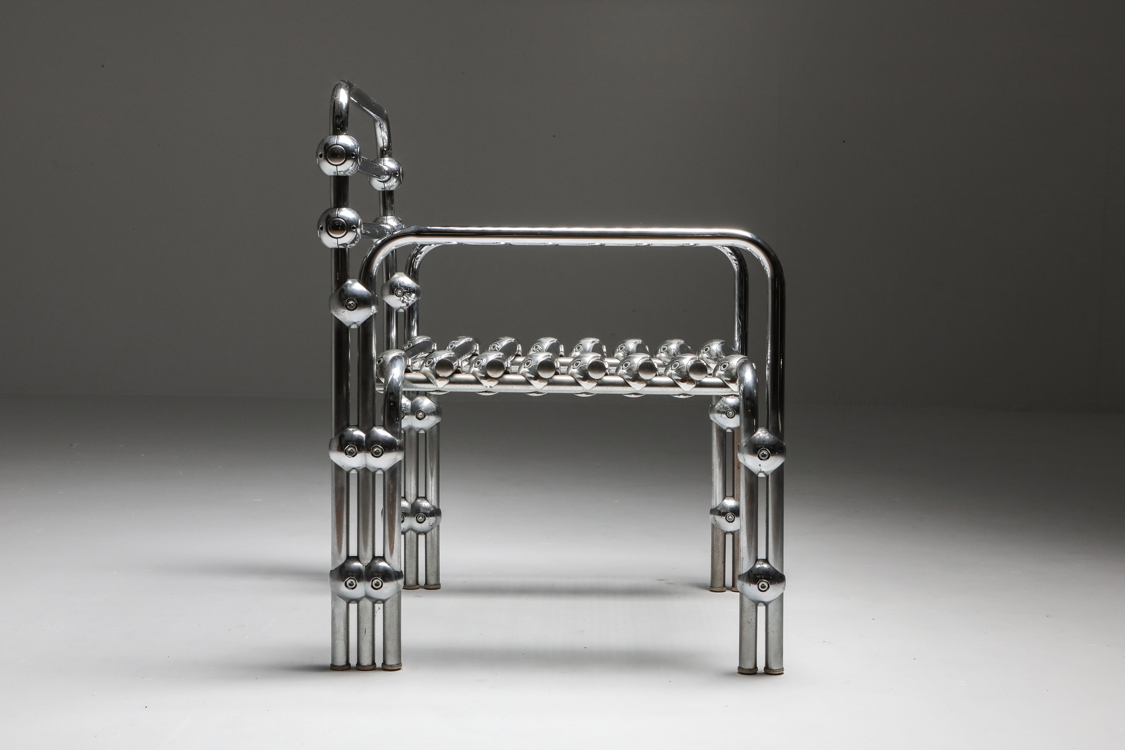 Postmodern Rietveld Style Chromed Metal Lounge Chair - 1980's