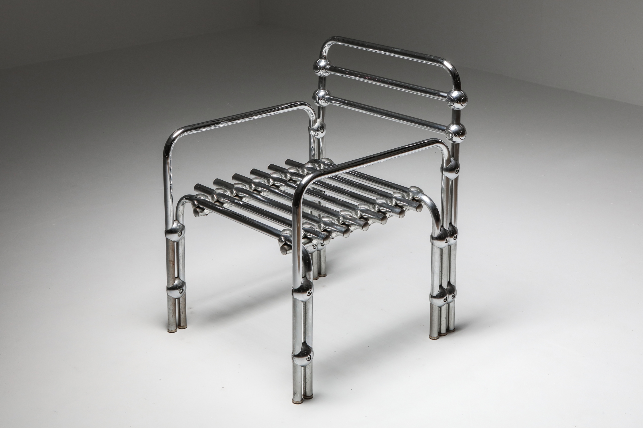 Postmodern Rietveld Style Chromed Metal Lounge Chair - 1980's