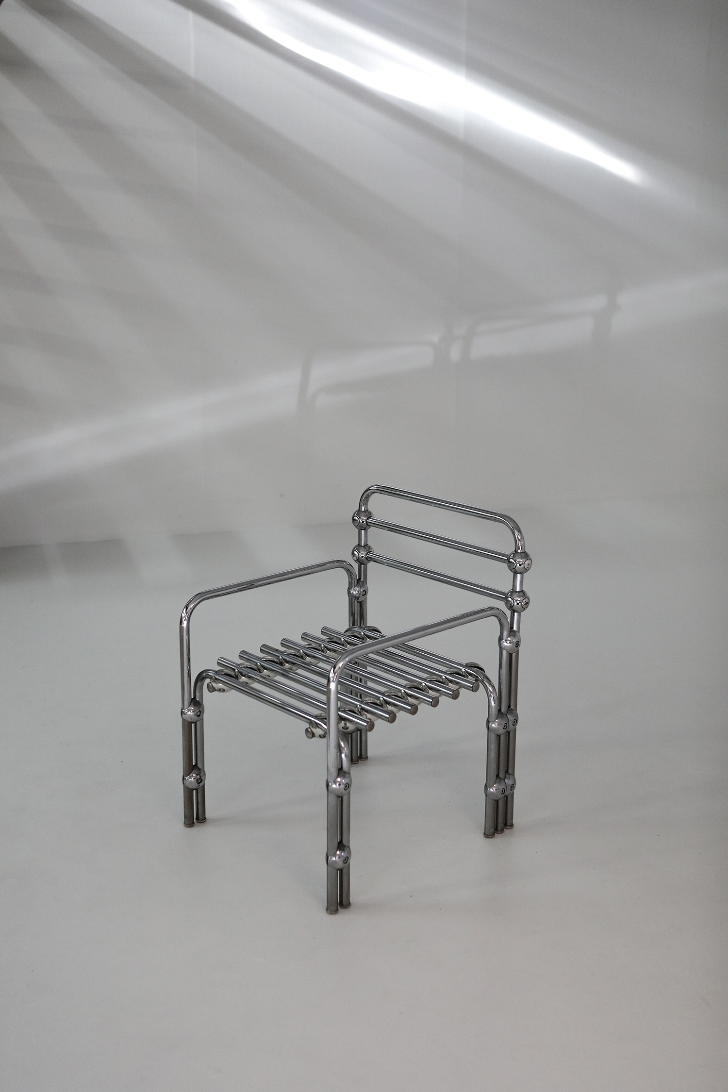 Postmodern Rietveld Style Chromed Metal Lounge Chair - 1980's