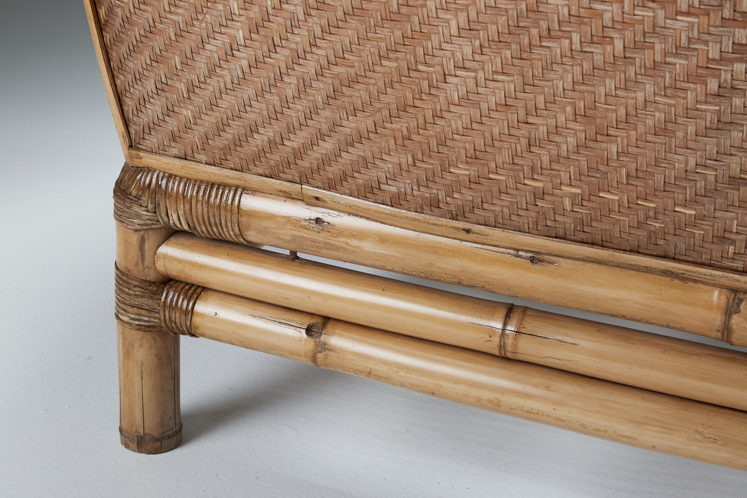 Black and Natural Bamboo and Cane Lounge Chairs, Italy - 1970's