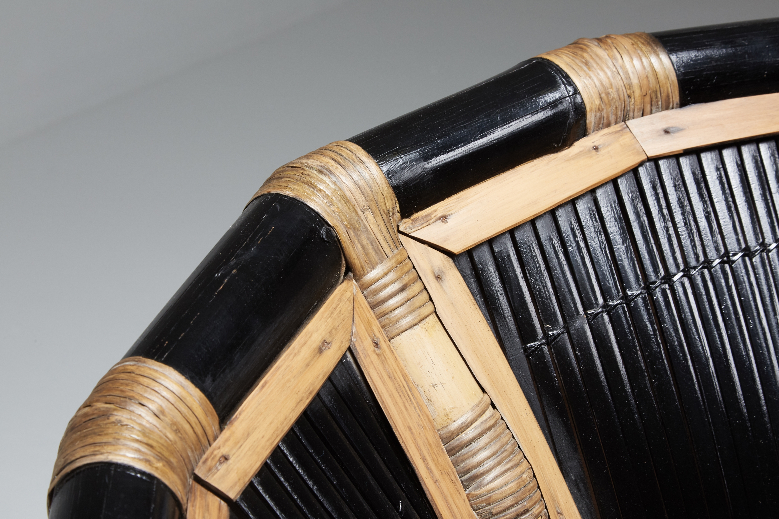 Black and Natural Bamboo and Cane Lounge Chairs, Italy - 1970's