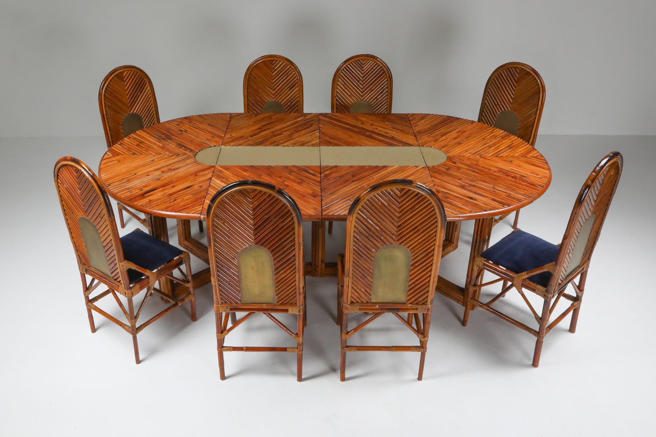 Gabriella Crespi Style Adjustable Dining Table in Rattan - 1970s