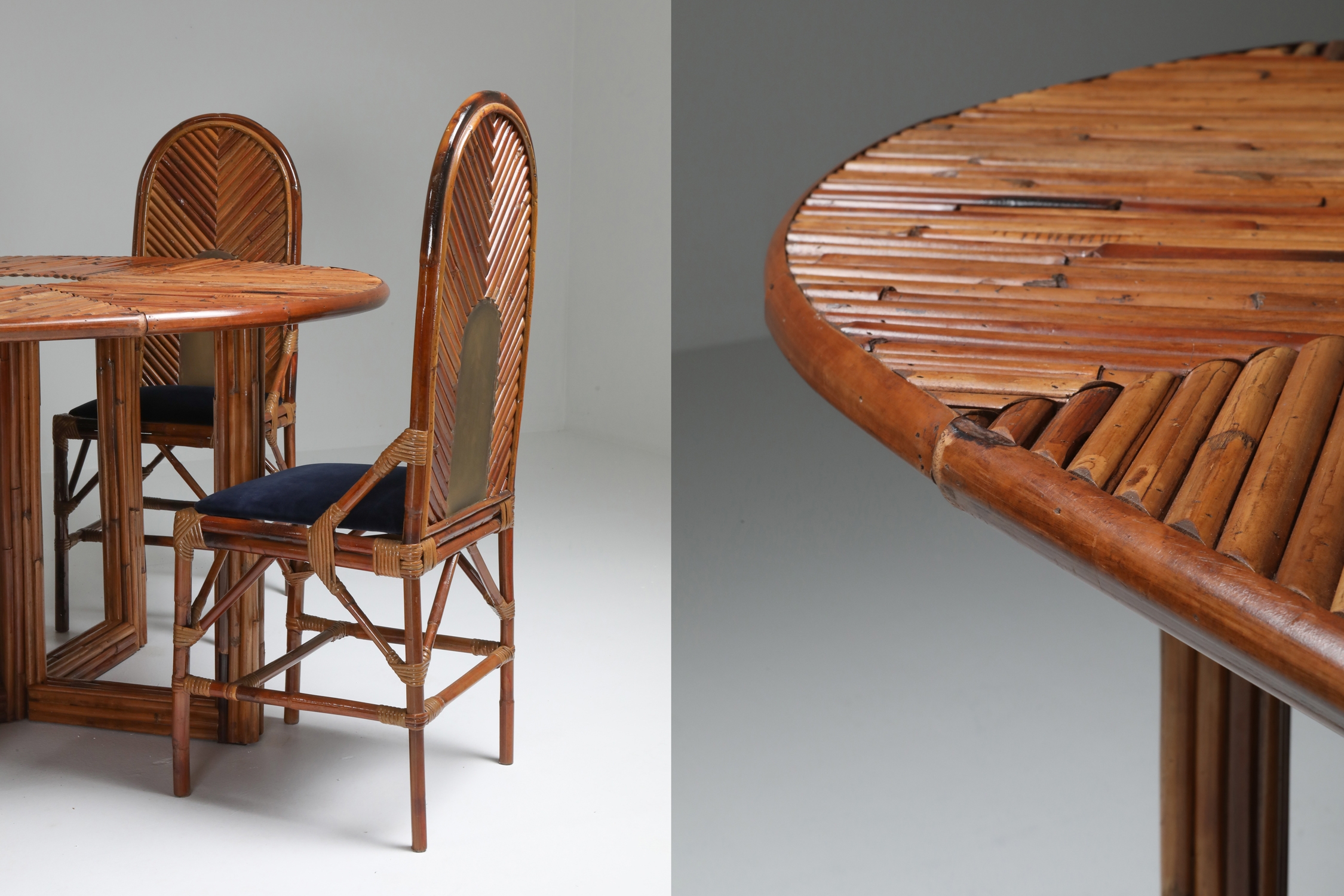 Gabriella Crespi Style Adjustable Dining Table in Rattan - 1970s