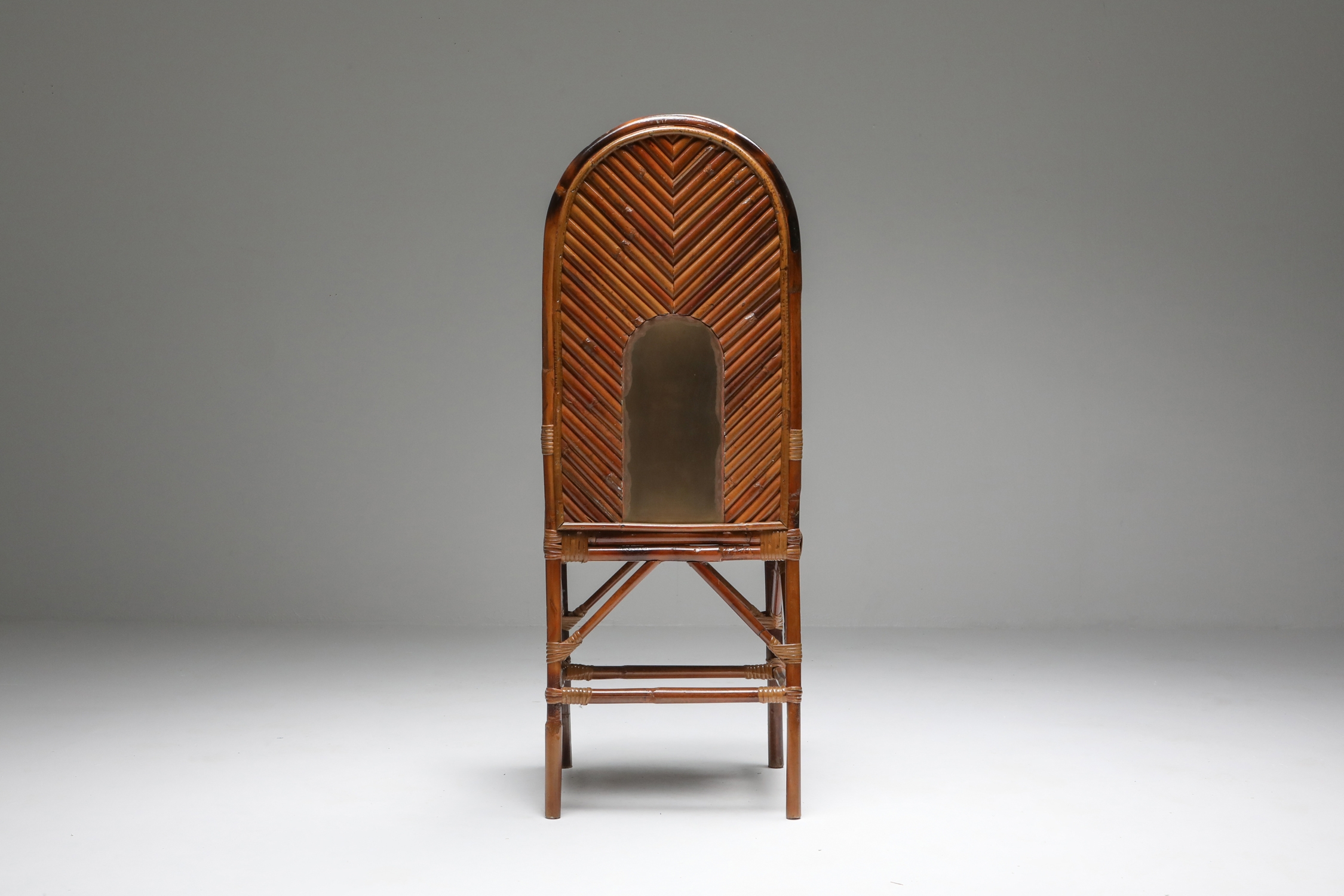 Vivai Del Sud Dining Chairs In Bamboo, Brass & Blue Velvet - 1970s