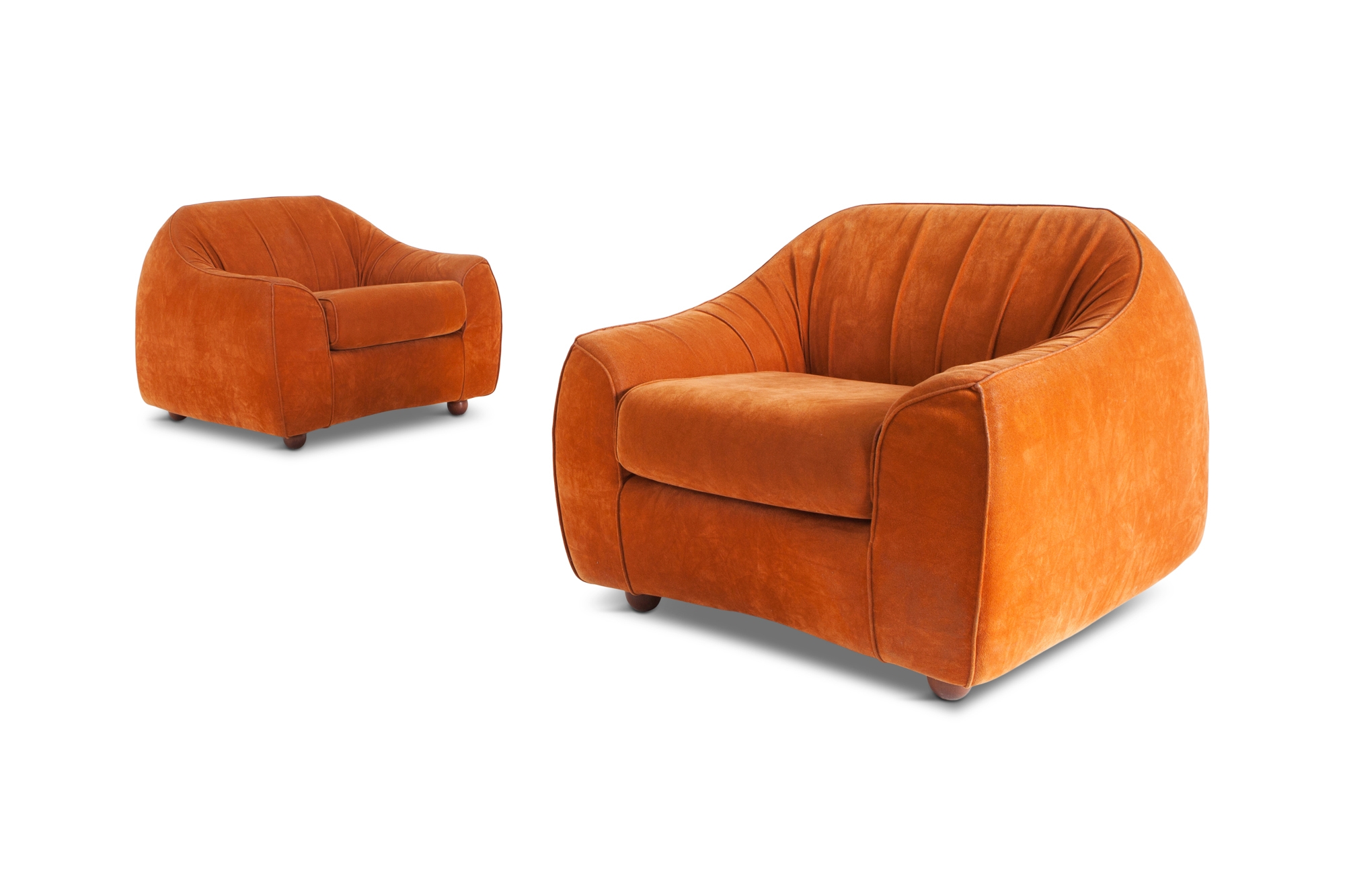 Mid-century Modern Orange Suede Italian Easy Chairs - 1960s