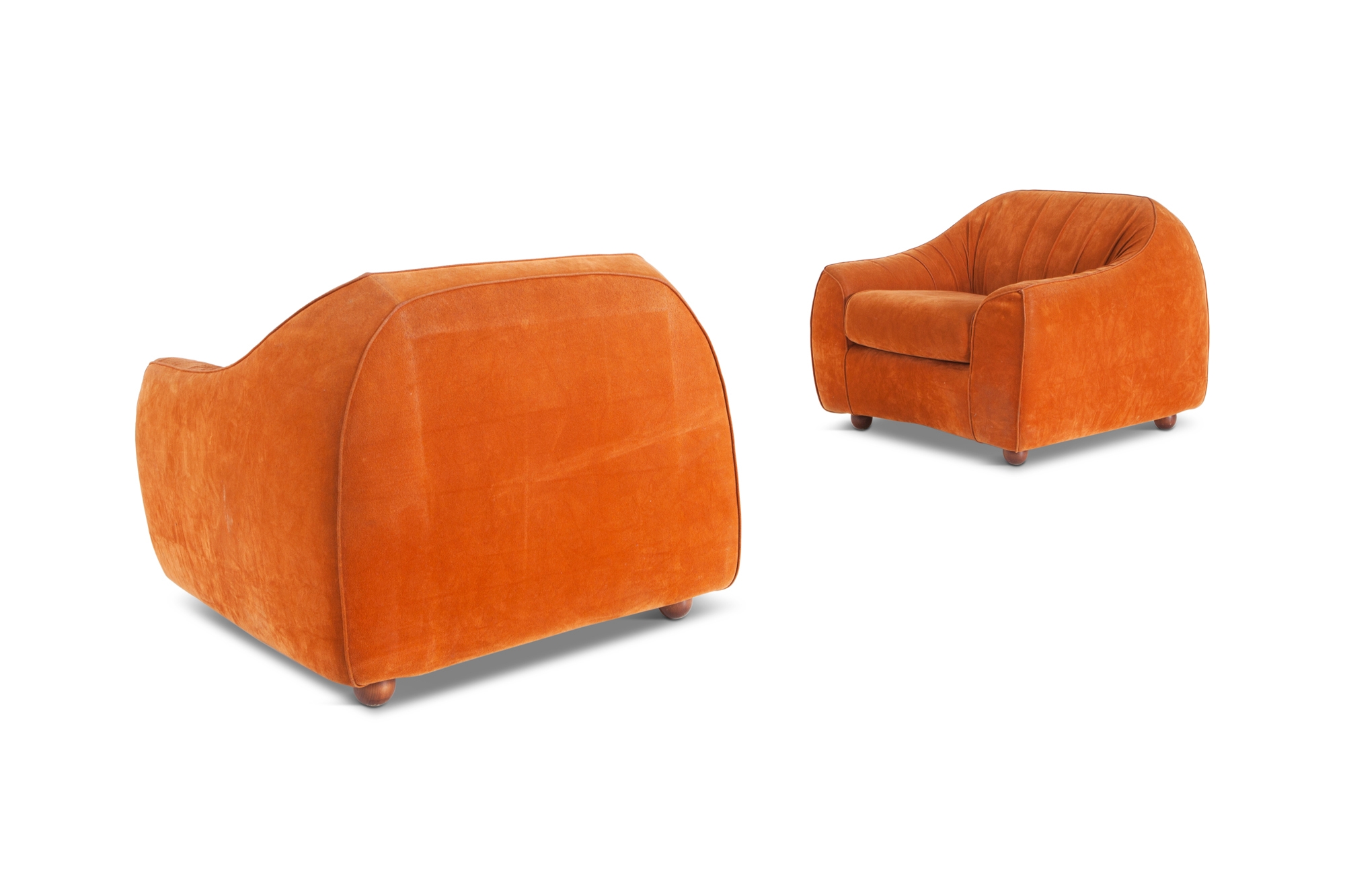 Mid-century Modern Orange Suede Italian Easy Chairs - 1960s