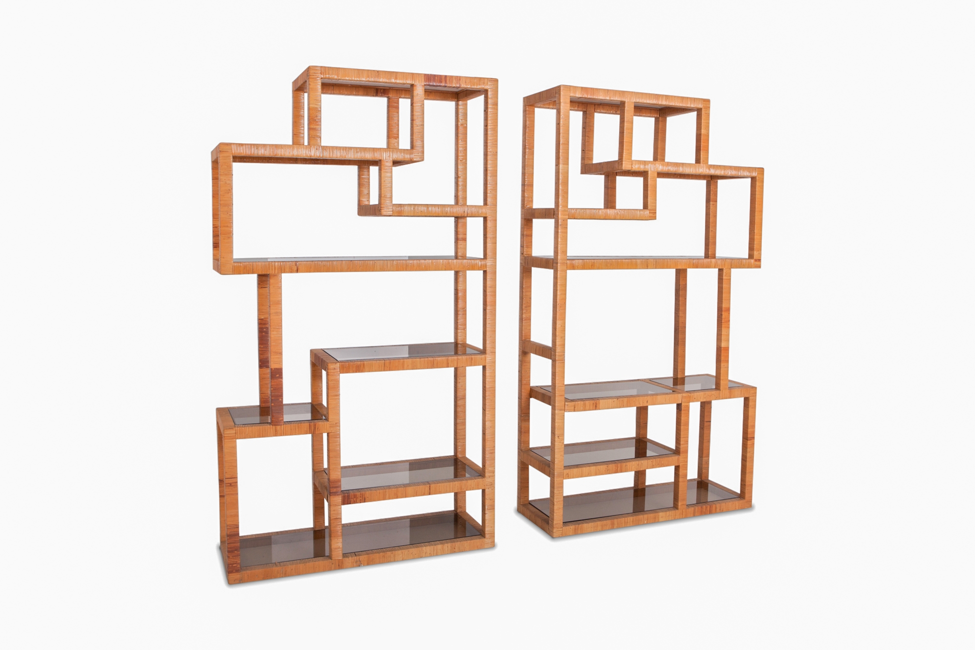 Vivai Del Sud Rattan And Smoked Glass Etagères - 1970s