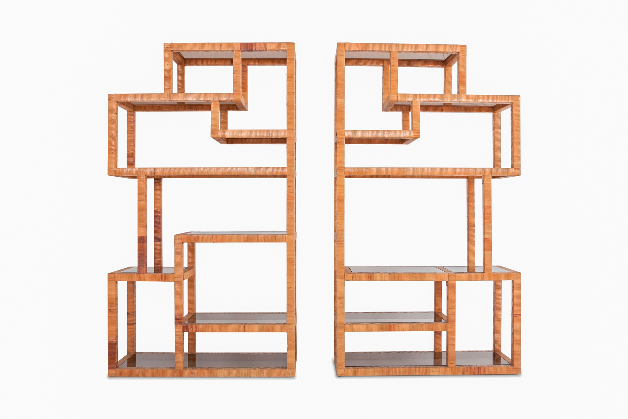 Vivai Del Sud Rattan And Smoked Glass Etagères - 1970s
